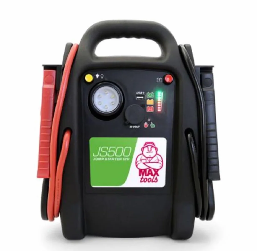 MAXTOOLS JS500 2200 A 22 Ah, Avviatore di Emergenza per Auto e Furgoni, Motori 12V Diesel e Benzina, Jump Starter, con Torcia LED, Porta USB e Cavi di Avviamento