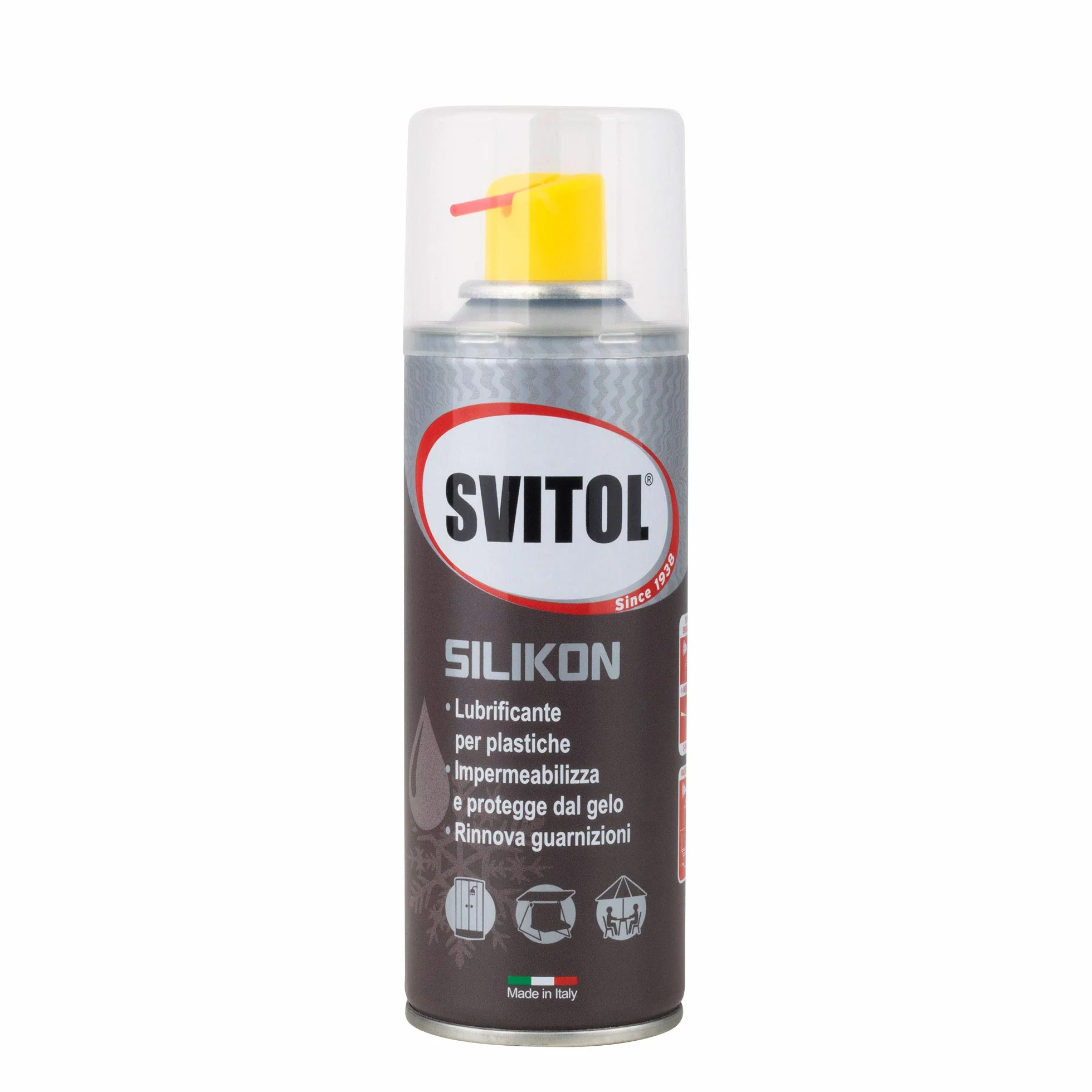 Svitol Lubrificante Spray 200 ml al silicone, per plastiche, impermeabilizza, resiste alle temperature, rinnova guarnizioni, cannuccia integrata, valvola 360°