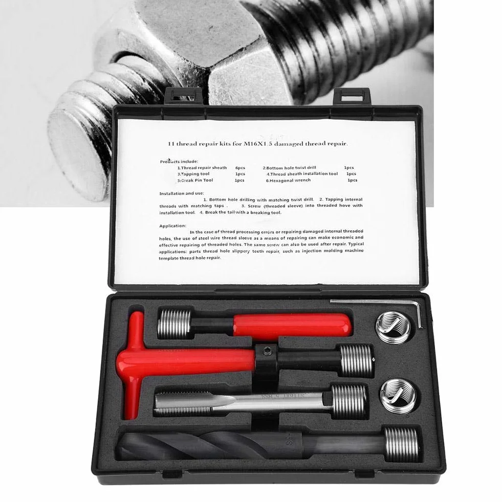 Set di riparazione filettatura M16 x 1,5 in acciaio INOX 11 pezzi