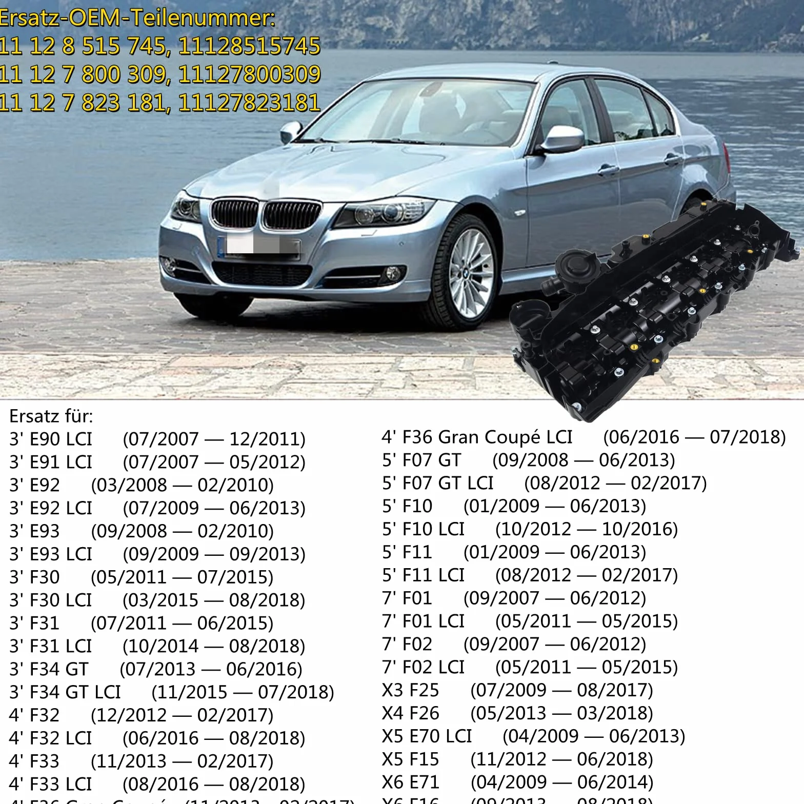 Bisenya Coperchio della valvola Coperchio della testata del cilindro Codice 11127800309 11127823181 Sostituzione per 3' 4' 5' 7' X3 F25 X4 F26 X5 E70 LCI F15 X6 E71 F16