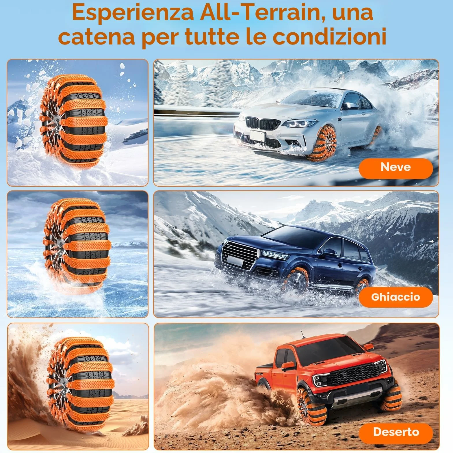 Catene da neve automatiche universali Oziral - Tipo a sgancio rapido per pneumatici 165-255 - 10 pezzi antiscivolo di emergenza per auto, SUV, camion