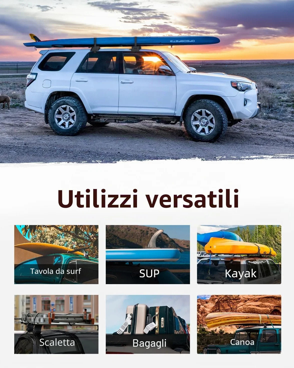 Abahub Soft Roof Rack Pads per tavola da surf, SUP, kayak, canoa, con 4 cinghie di ancoraggio, 2 corde di ancoraggio, 2 passanti per il cappuccio e custodia (da utilizzare senza traversa)