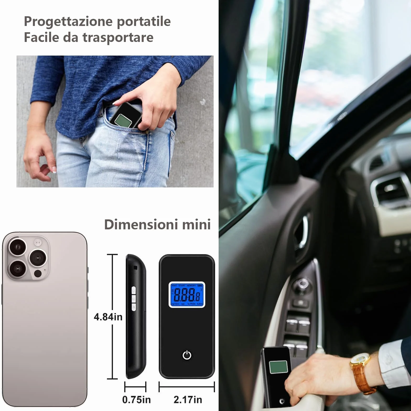 Etilometro Portatile Certificato, Professionale Digitale Alcol Test con Display LCD Blu Digitale, Etilometro Portatile Personale per Uso Domestico e Professionale(10 boccagli)
