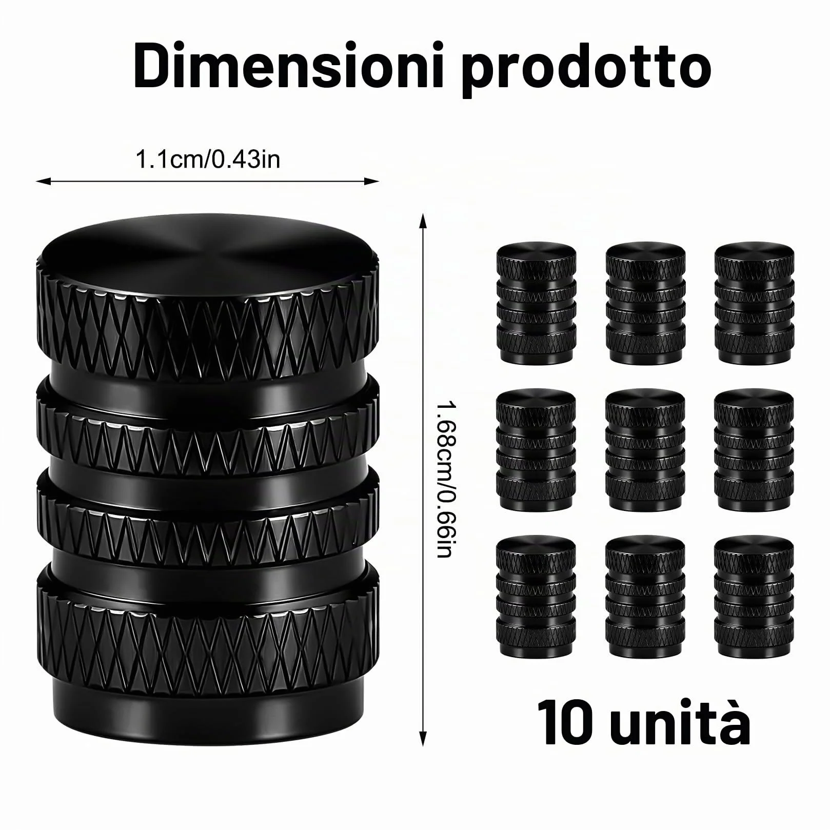 Tappini Gomme Auto Neri, Tappi Valvole Pneumatici per Auto Moto Biciclette Camion - 10 Pezzi