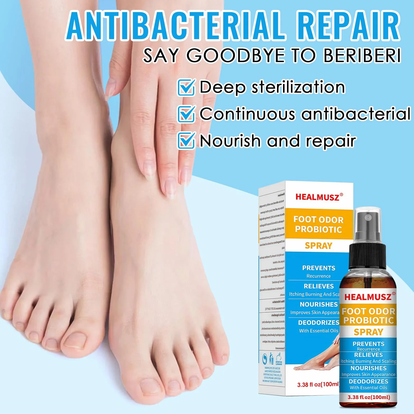 Spray Deodorante Piedi Antiodore 100ML, Elimina Odori e Sudorazione