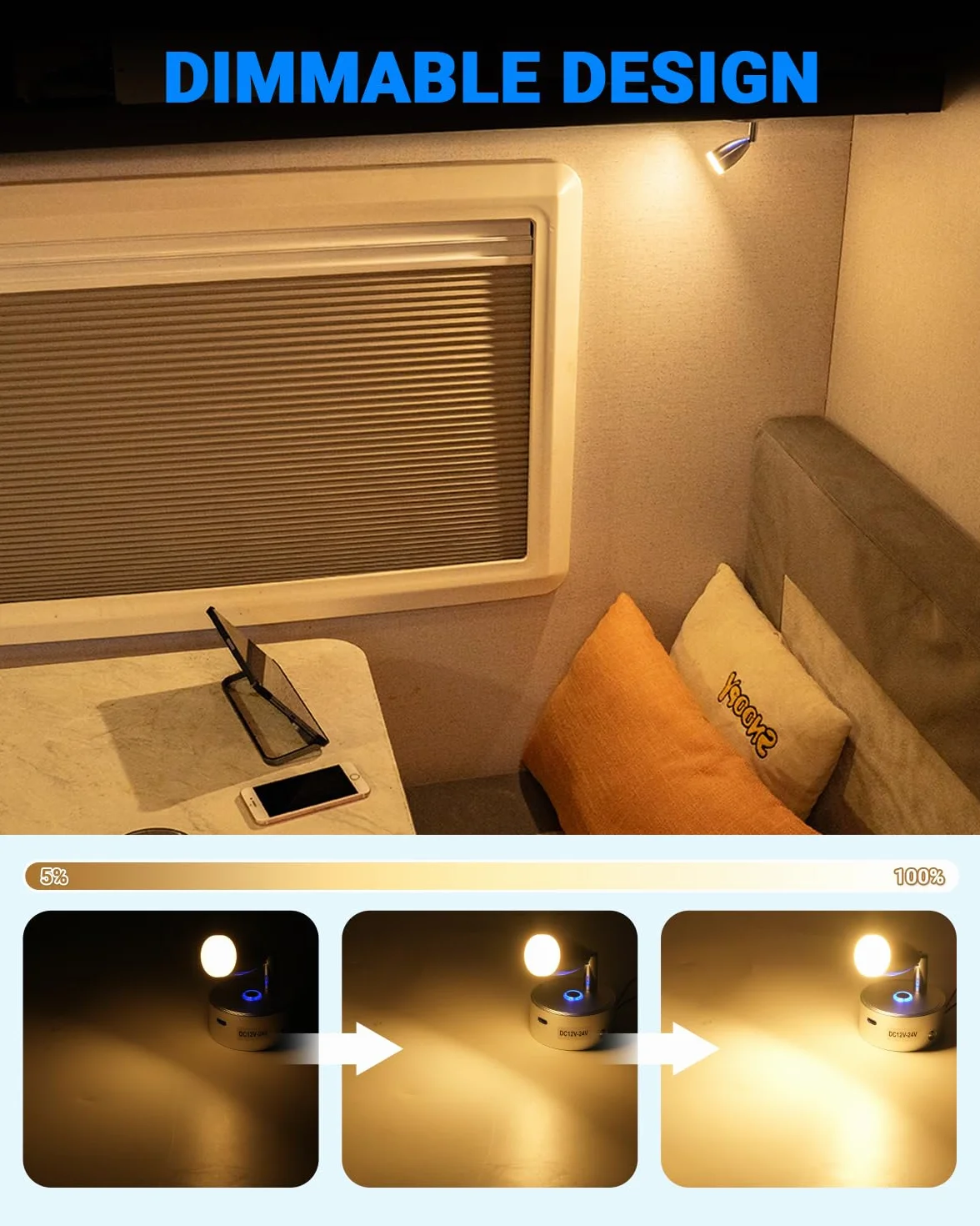 SUPAREE Lampada LED Camper 12V Lettura Dimmerabile 3000K 2 Pezzi