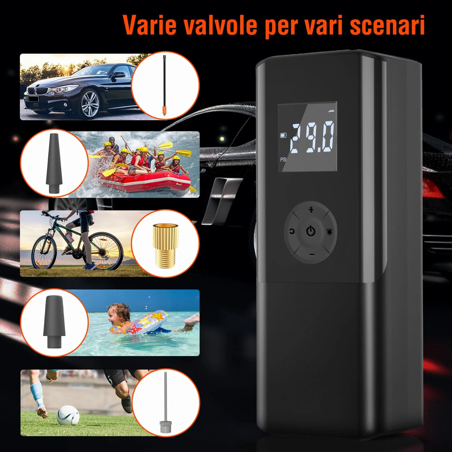 Compressore Aria Portatile 150PSI 6000mAh Auto 15L/min con Luce LED e Display LCD