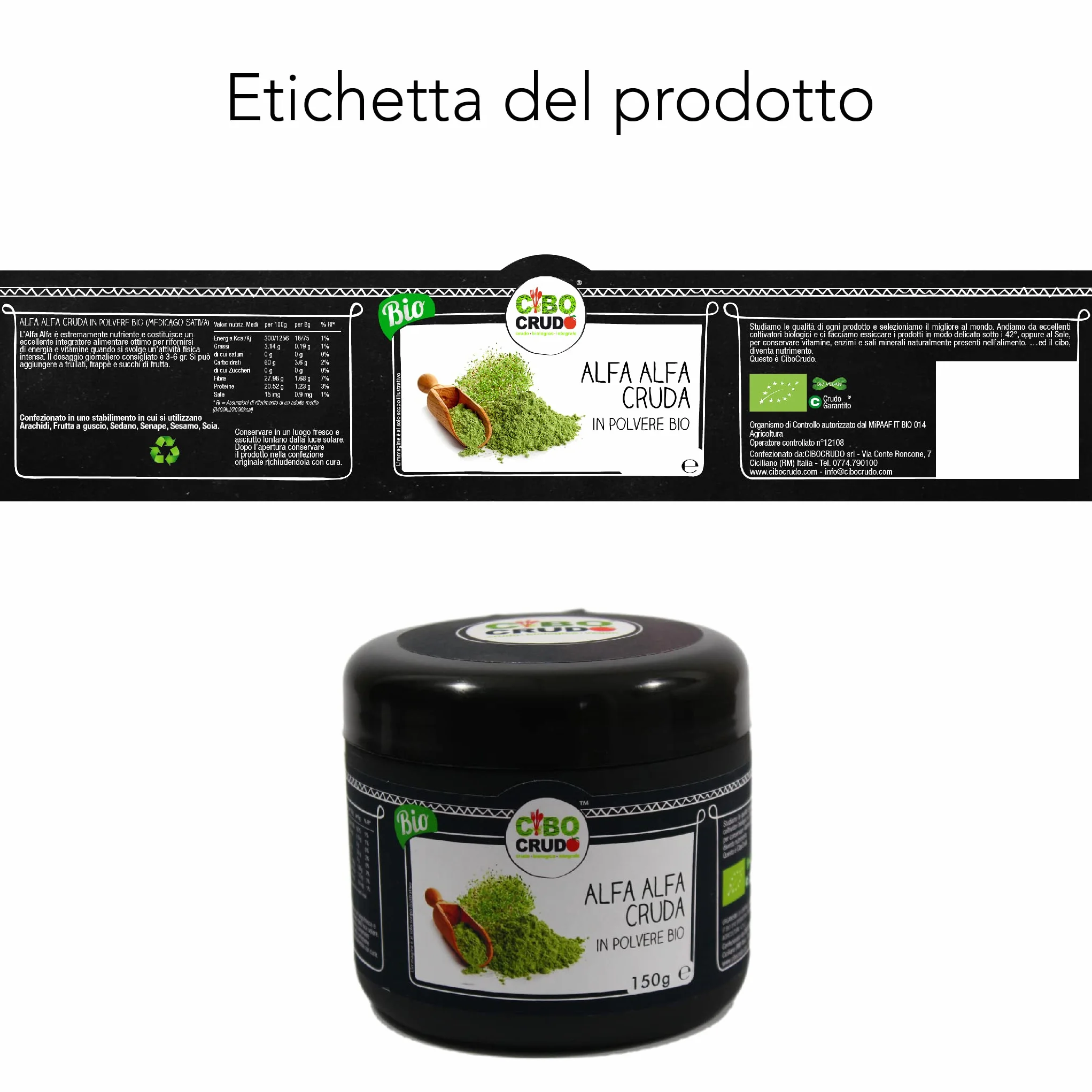Alfa Alfa in Polvere Biologica e Cruda 150g Ricca di Vitamine A C E K Antiossidanti Isoflavonoidi Minerali Clorofilla per Frullati Succhi Yogurt