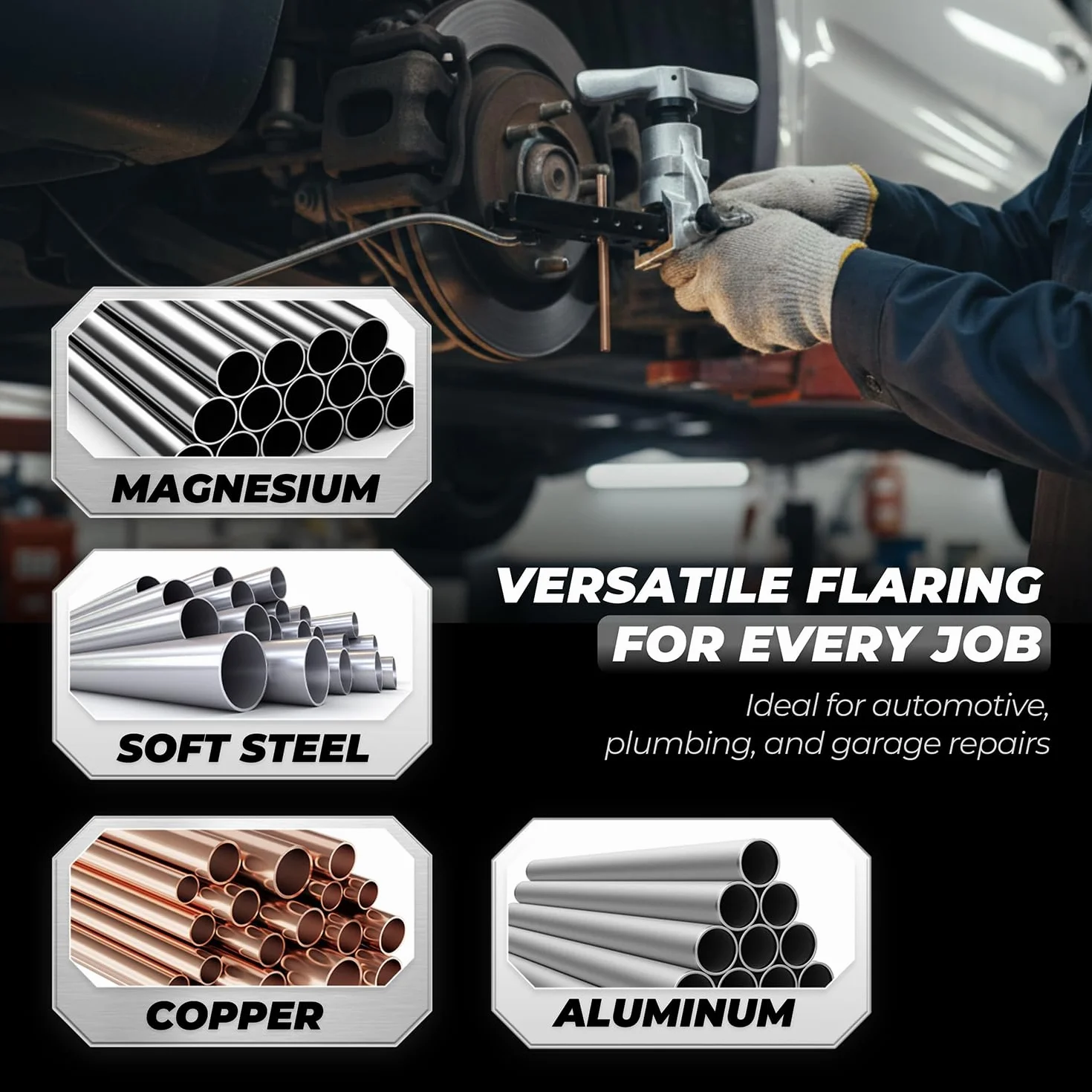 Flexzion Svasatore Tubi 3/16"-5/16" 45° Cono Eccentrico Ottone Alluminio Acciaio HVAC