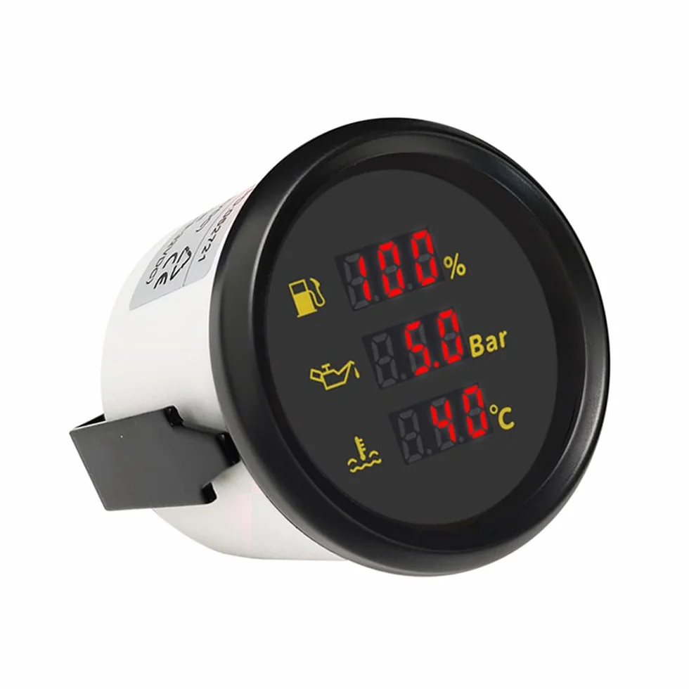 ELING Misuratore digitale multifunzione da 52 mm con indicatore di livello del serbatoio del carburante, pressione dell'olio, indicatore della temperatura dell'acqua 12 V 24 V con retroilluminazione a