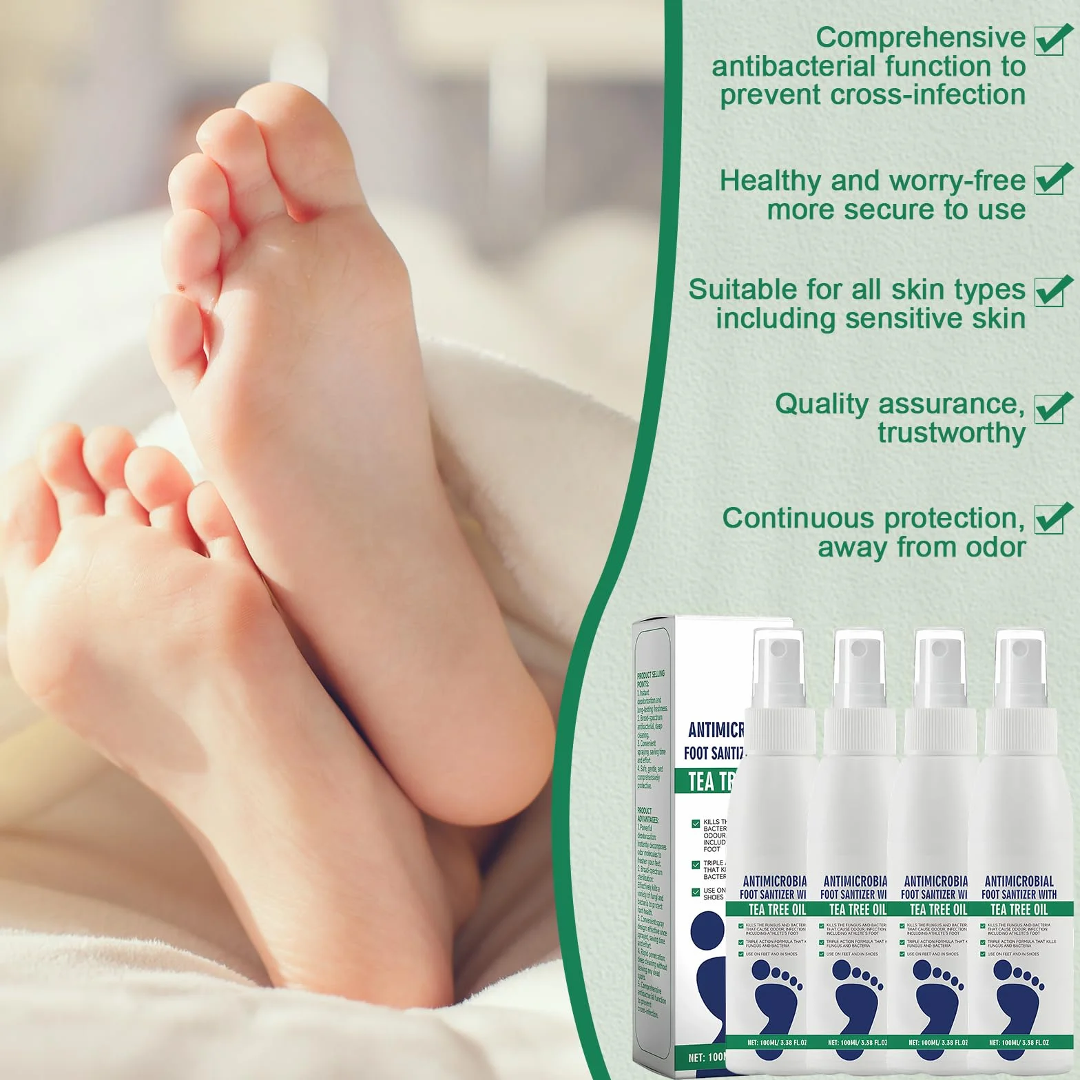 Spray Piedi Antiodore 4x100ml per Infezioni e Odore ai Piedi