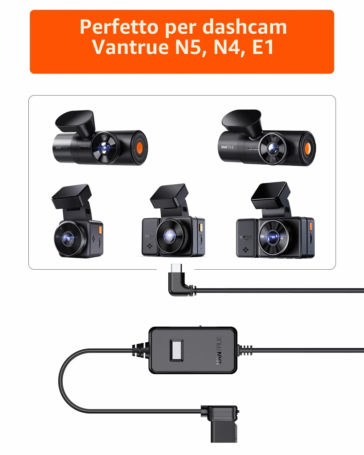 Vantrue VP04 Display USB C OBD 3 livelli protezione bassa tensione 11,6-24,4 V monitoraggio parcheggio 3 m