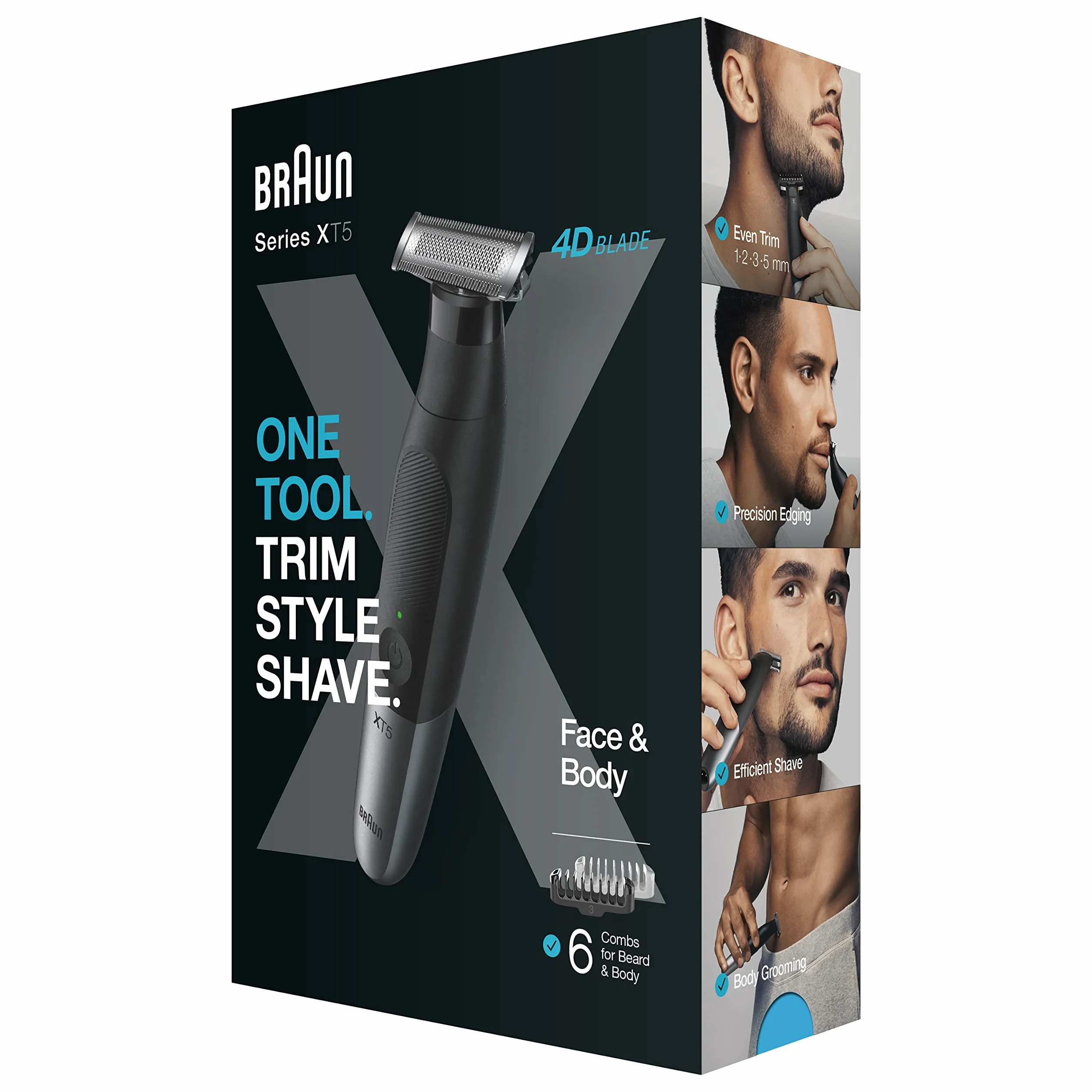 Braun Series X XT5200 Rasoio Elettrico Barba Capelli Lama 4D SkinShield 45 Minuti Senza Fili