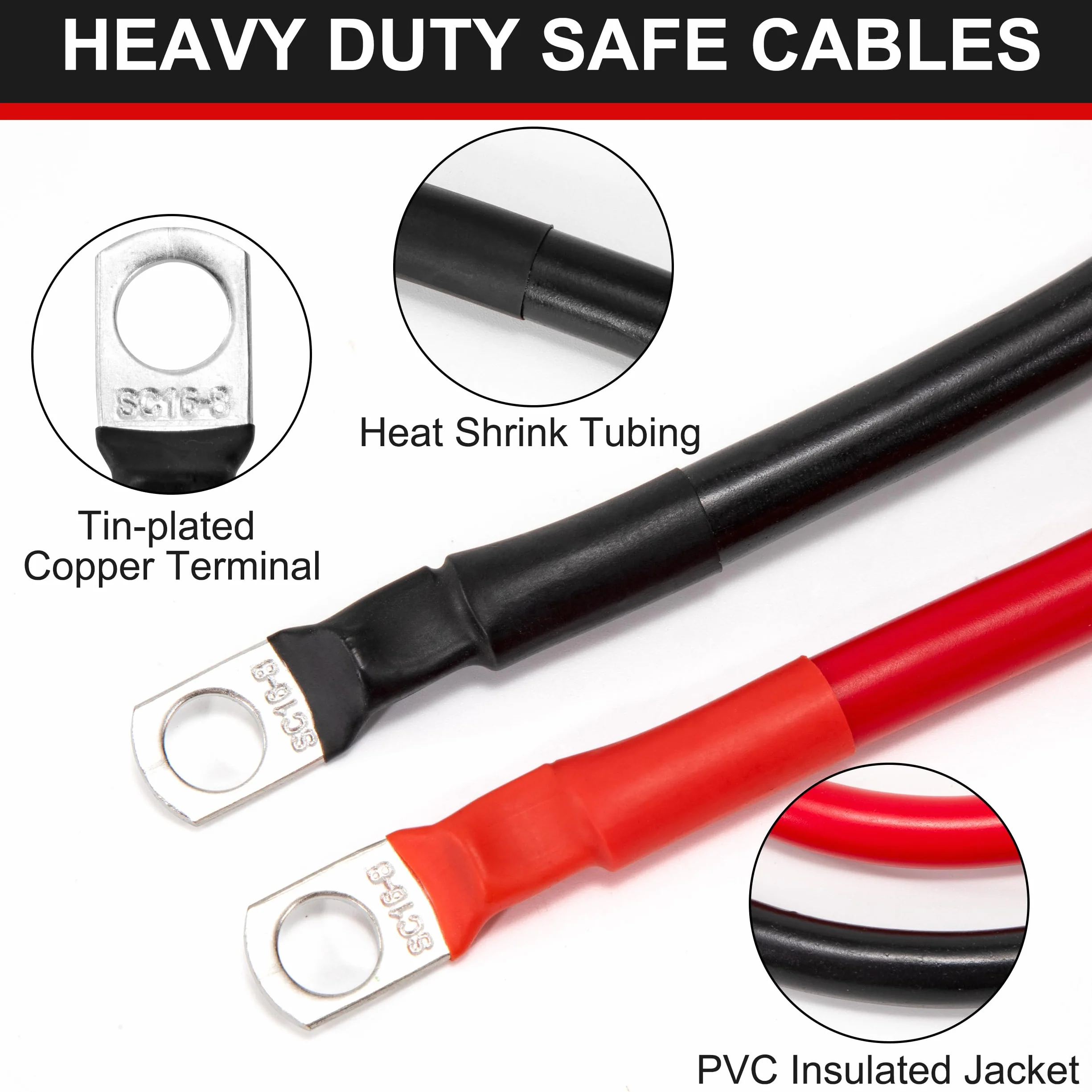 Cavi Batteria Auto 14mm² 30cm Cavi Inverter Batteria 12V 6AWG Cavo Batteria con Capicorda ad Occhielli M8 per Camion Moto Marina Solare Rosso e Nero 2 Pezzi