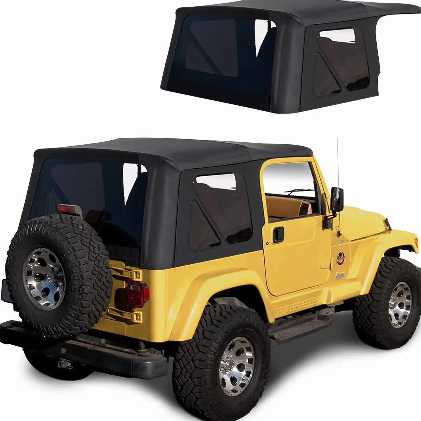 Sierra Offroad Soft Top for 1997-2006 Jeep Wrangler TJ Black Sailcloth Vinyl 2 Door with Rear Tinted Windows Factory Fit Replacement