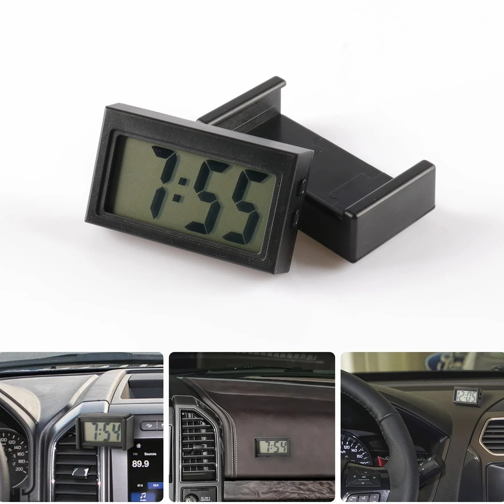 Mini Digital Car Clock Sticky Electronic Car Clock, Accessories with Clear LCD Screen Self-Adhesive Stand Digital Clock for Car Truck Dashboard Home Office Table