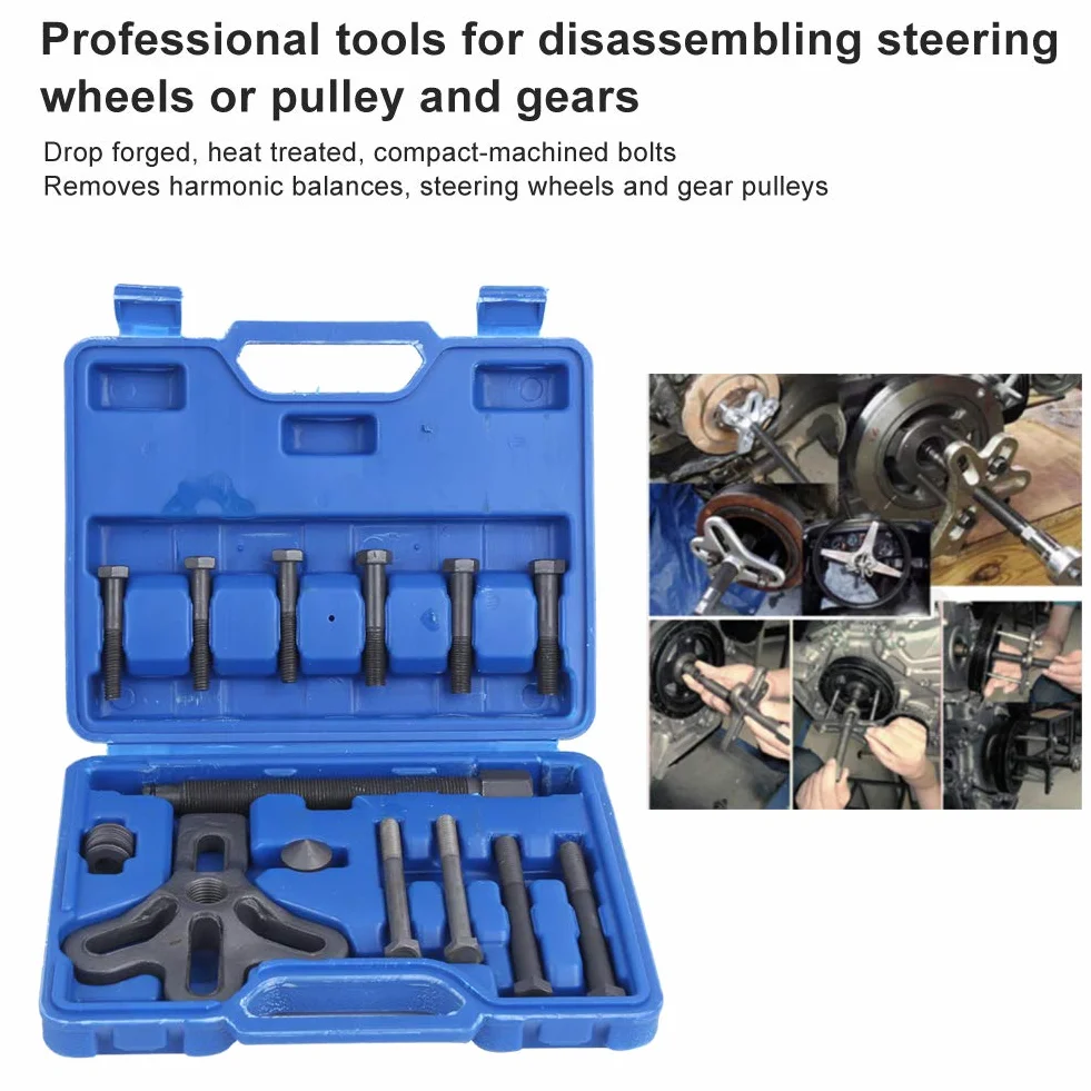 Qiilu Kit estrattore Volante 13 Pezzi Rimozione Bilanciatore Armonico Puleggia Ingranaggi Strumento Riparazione Auto