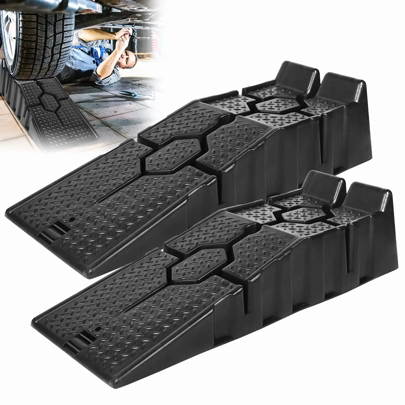 ACXIN 2 rampe di carico in plastica, capacità di carico 2,5 T, base di compressione, design antiscivolo, rampa di carico (90 x 33 x 22,5 cm, nero)