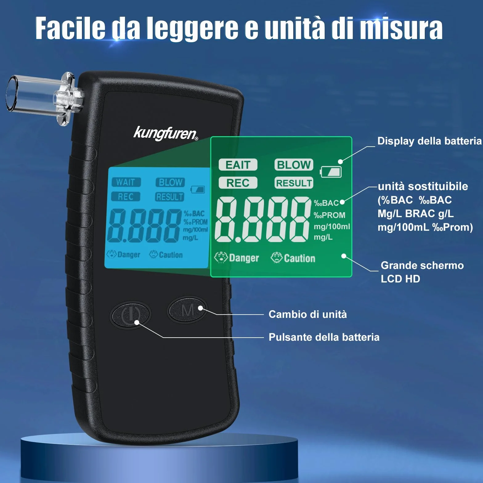 Alcol Test Etilometro Portatile Certificato Digitale Professionale con Display LCD Blu - Tester di Alcool Precisione Grado 11 Bocchini