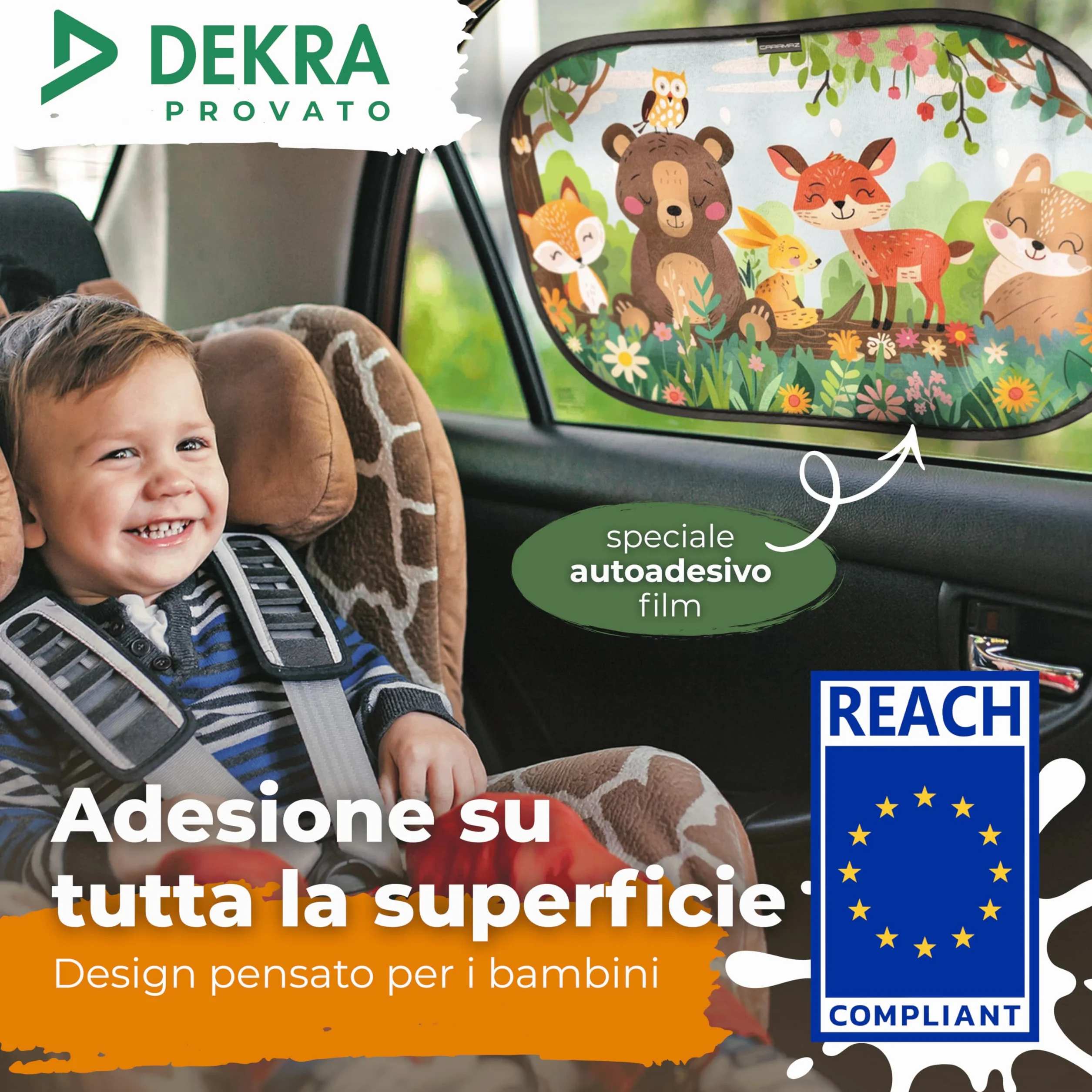 CARAMAZ Parasole Auto per Bambini con Protezione UV 51x31 cm 2 pezzi Legno