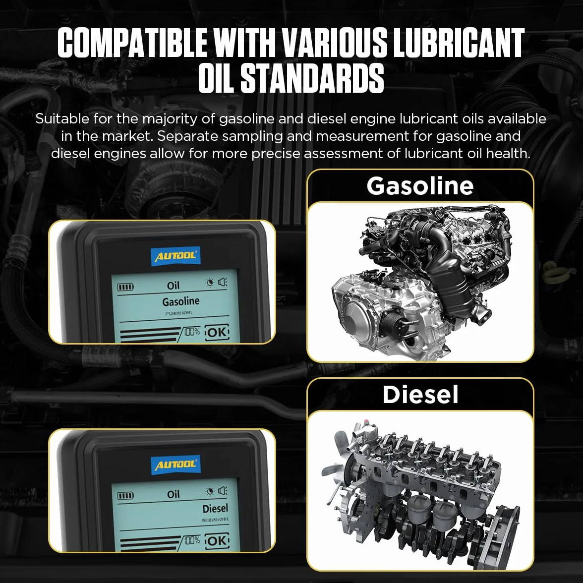 AUTOOL Tester dell'olio Motore, rivelatore di trasparenza del Liquido Motore Auto, Strumento di Prova diagnostico del Tester analizzatore di trasparenza dell'olio Motore per Benzina e Diesel
