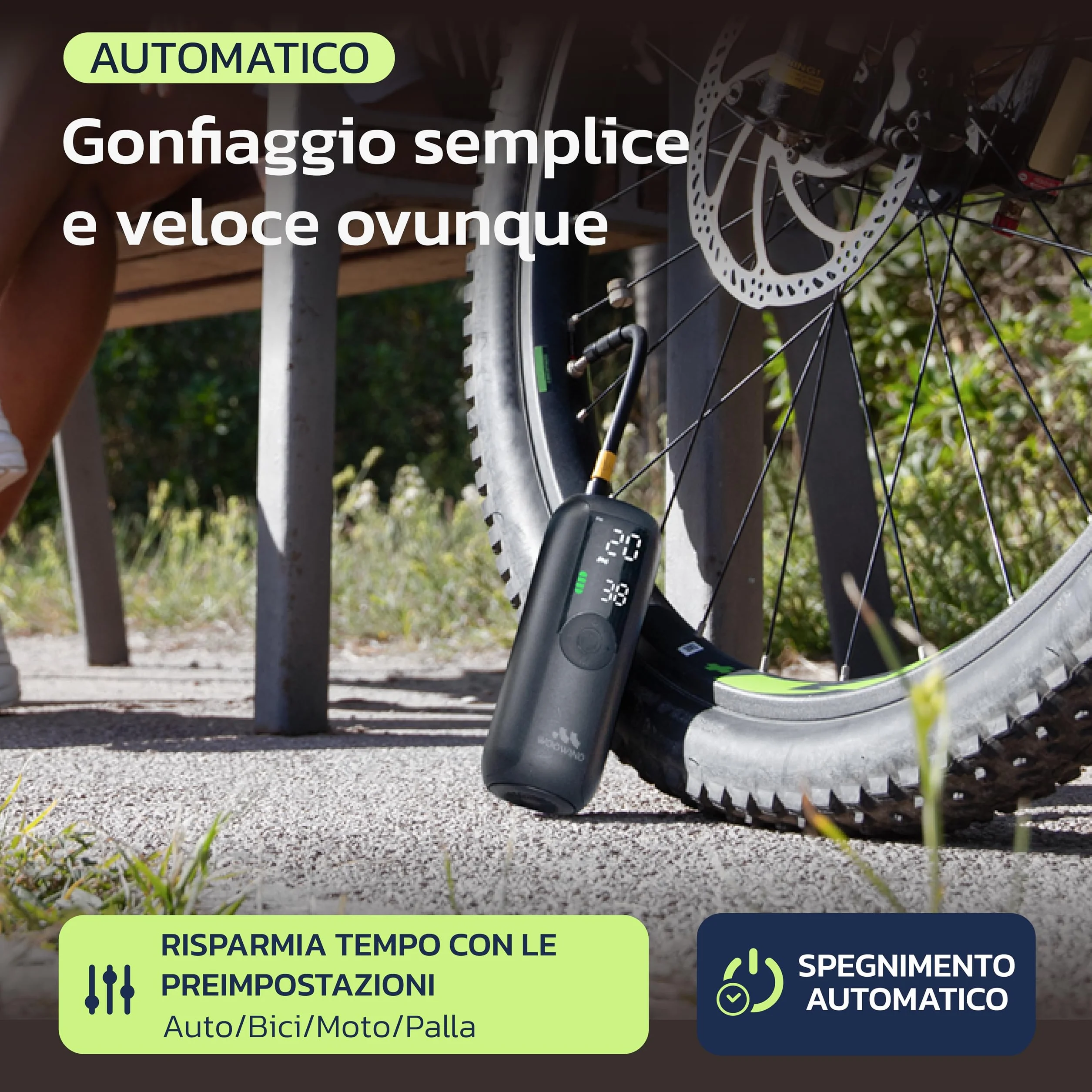Woowind Compressore Aria Portatile 150PSI Pompa Elettrica per Bicicletta con Spegnimento Automatico Schermo LCD Luce LED
