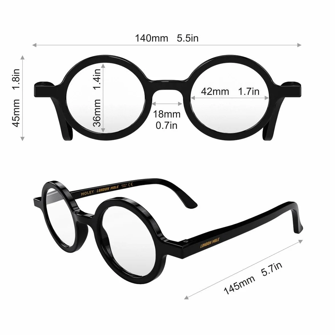 LONDON MOLE® Moley Okulary do Czytania Okrągłe Unisex z Zawiasami Sprężynowymi
