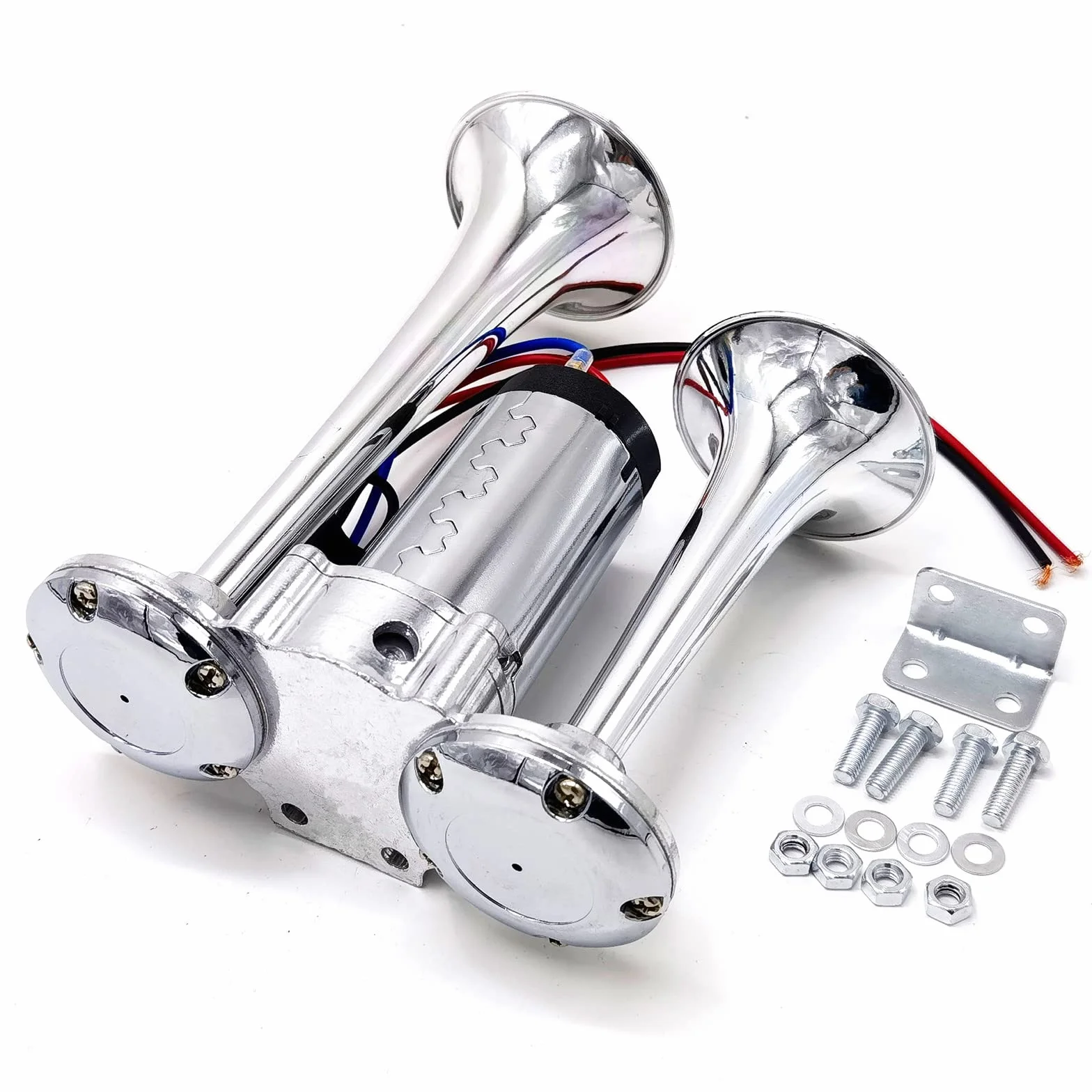 Clacson elettrico 24V Clacson per auto Air Horn 165db Clacson per nave Tromba da barca corno argento Clacson a tono alto e basso doppio tubo Car Horn Tromba d'aria per 24v yacht camion moto ecc