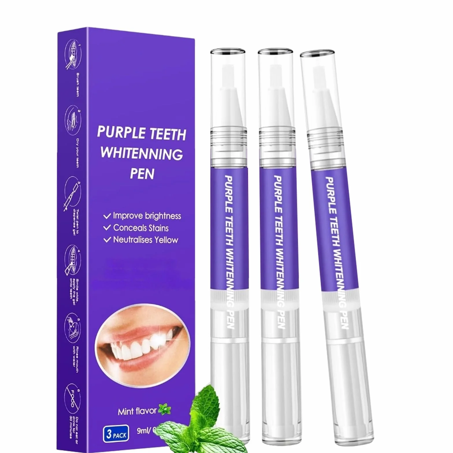 Penna sbiancante per denti viola, sbiancamento efficace e delicato, correzione istantanea del colore