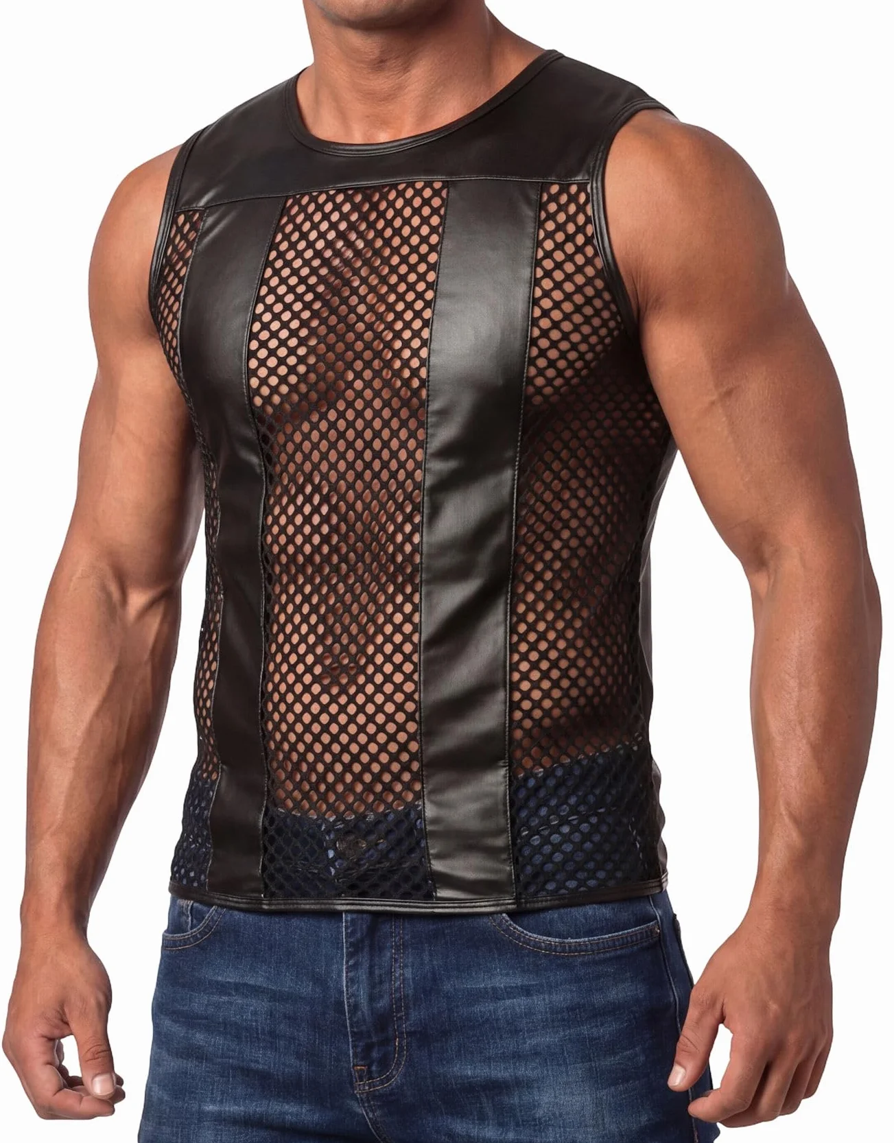 Maglietta da uomo senza maniche lattice inserti rete pesca