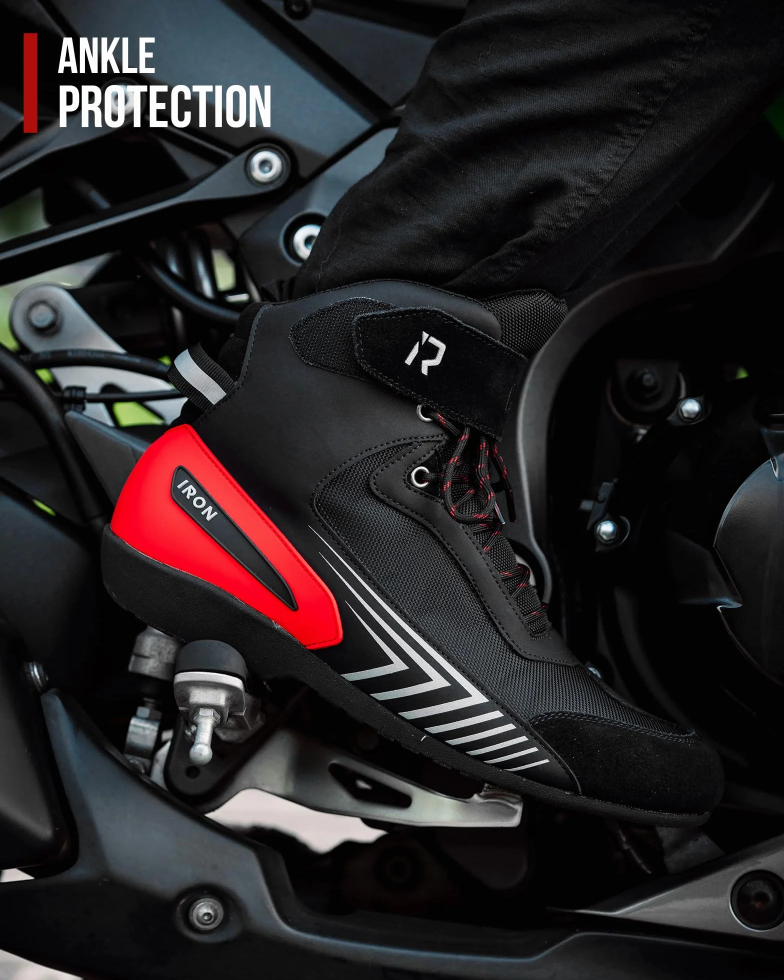 RIDEIRON Scarpe Moto Uomo 40–46 – Sneaker Moto Traspiranti con Rinforzo alla Caviglia e Tallone, Protezione Cambio, Dettagli Riflettenti e Suola Antiscivolo