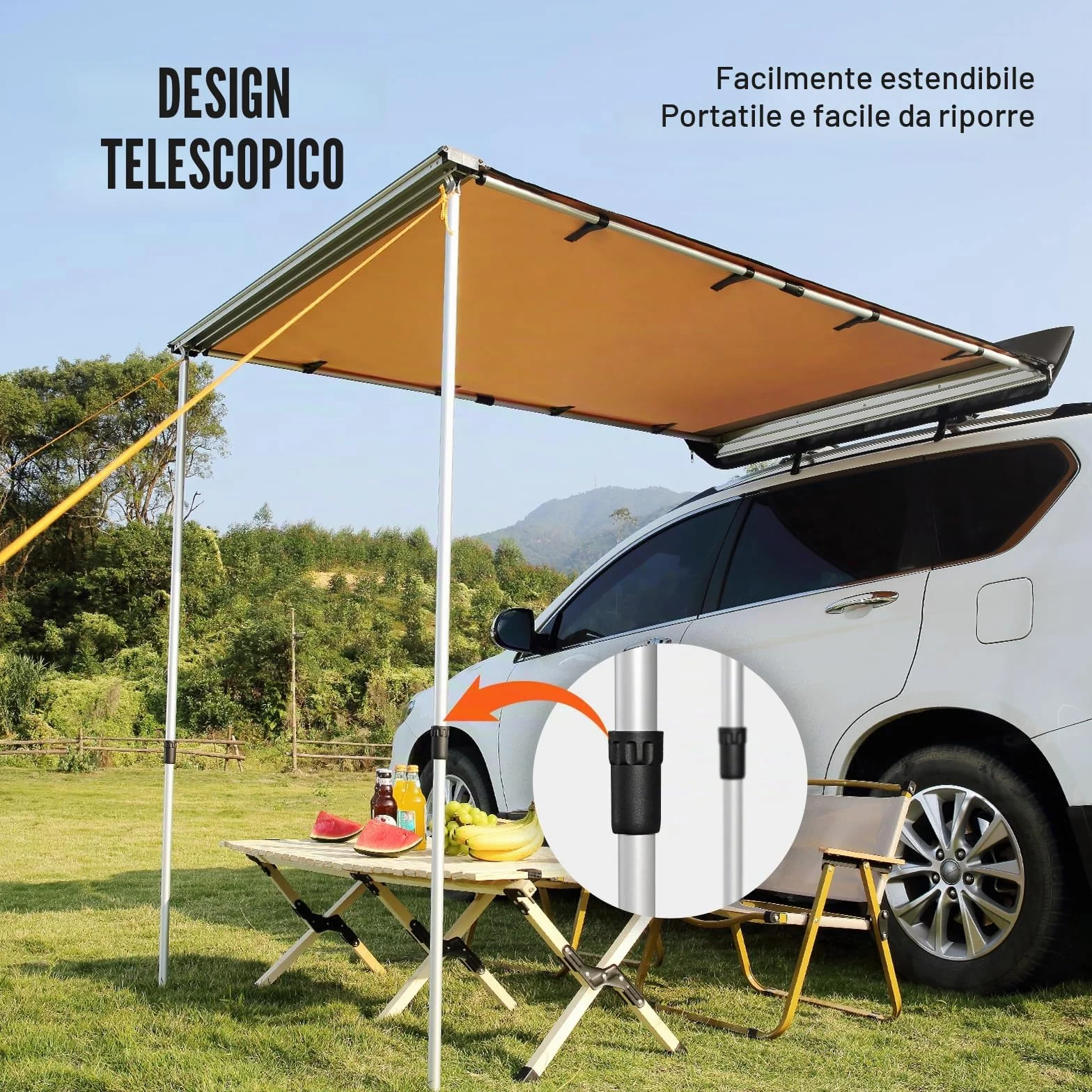 VEVOR Tendalino Laterale Retrattile 2x2,5 m Impermeabile UV50+ PU3000 per Auto Camper SUV