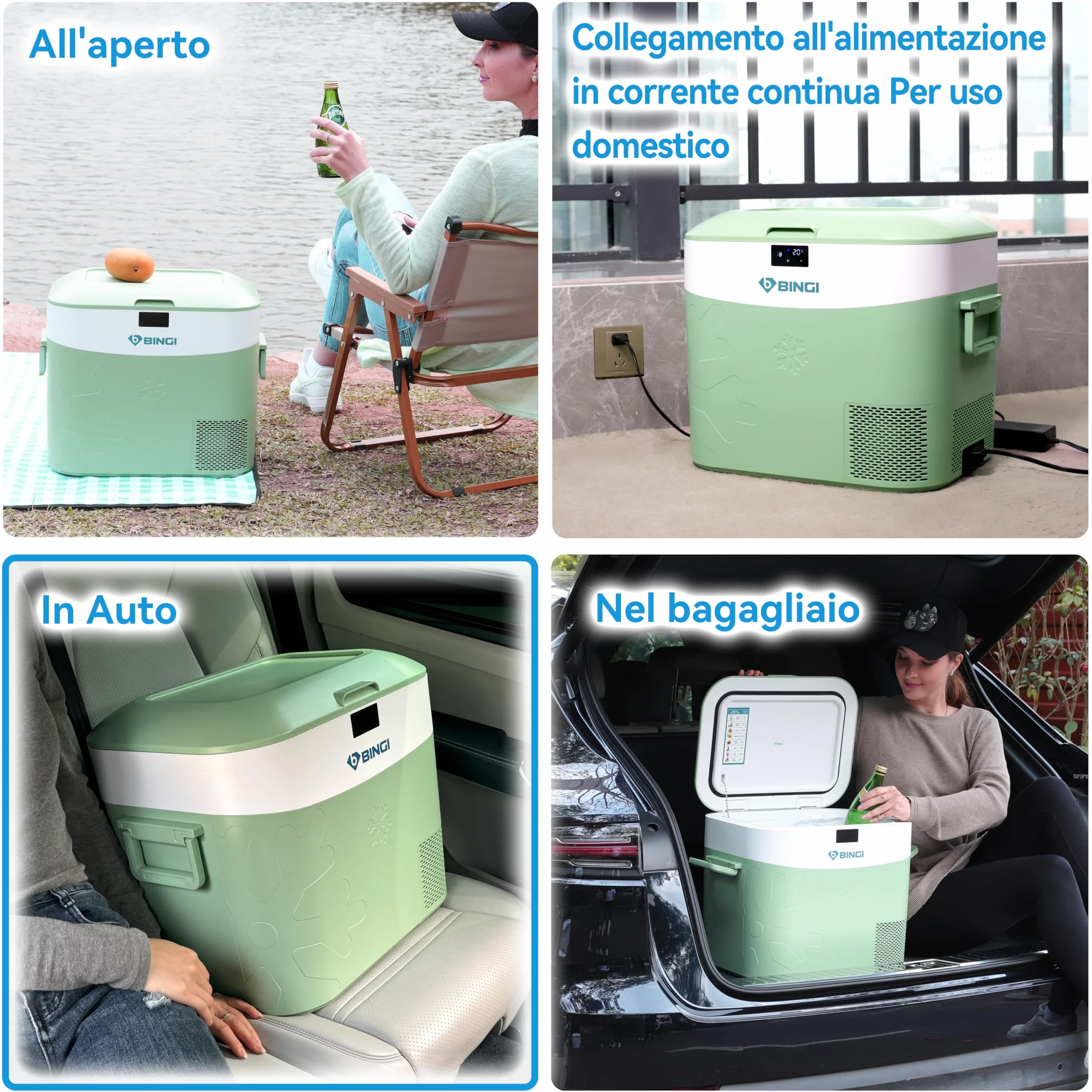 BINGI Frigorifero Portatile 22L con Compressore, -18℃ a +15℃, 12V/24V/220V per Camper Van Camion Barca
