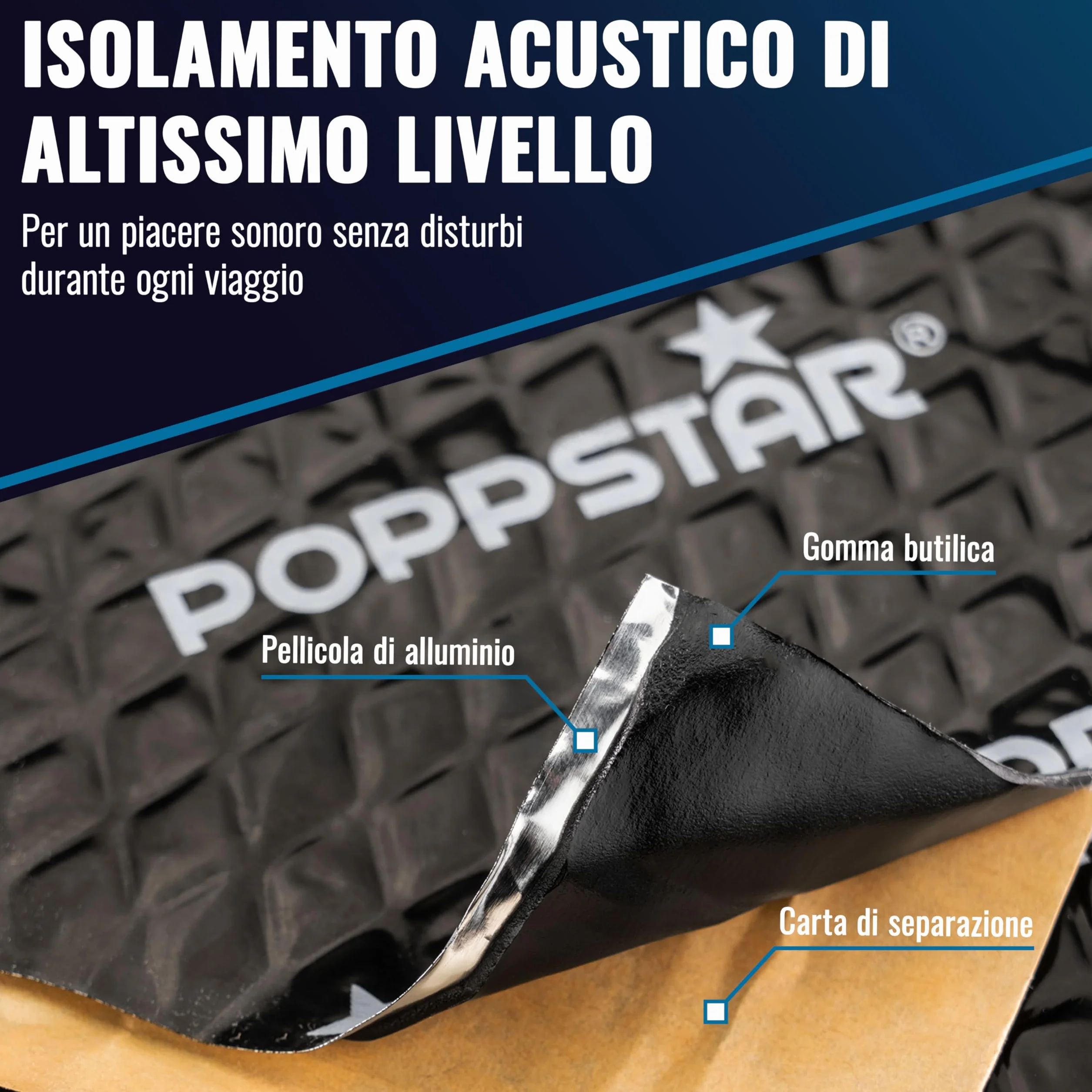 Poppstar Pannelli fonoassorbenti per auto in alluminio butilico 2 mm 17 pezzi 40 x 25 cm 1,7 m² nero