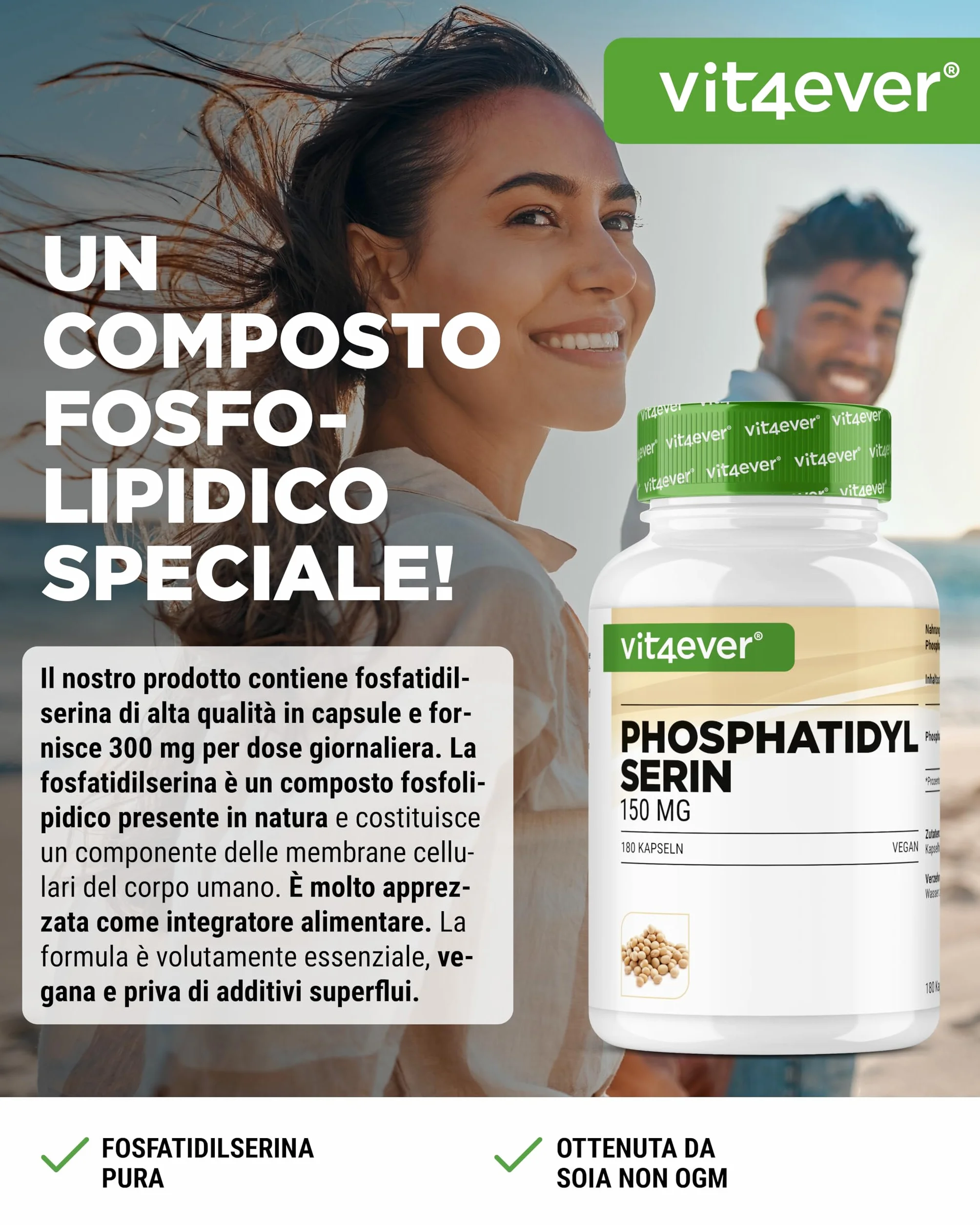 vit4ever Fosfatidilserina 300 mg 180 Capsule Alto Dosaggio Vegano
