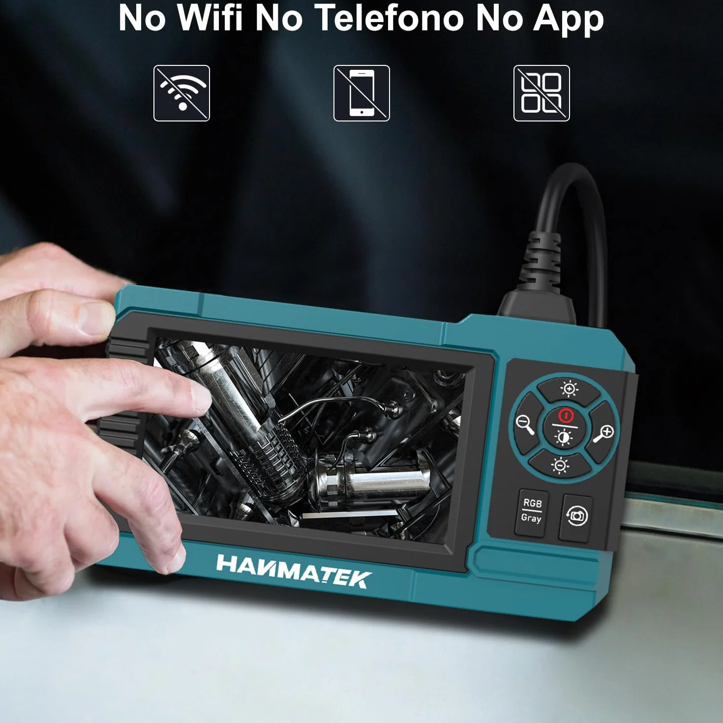HANMATEK Endoscopio Industriale 8mm 4.3'' 1080P Cavo 5m IP67 8 LED USB-C Rotazione 180° IE01