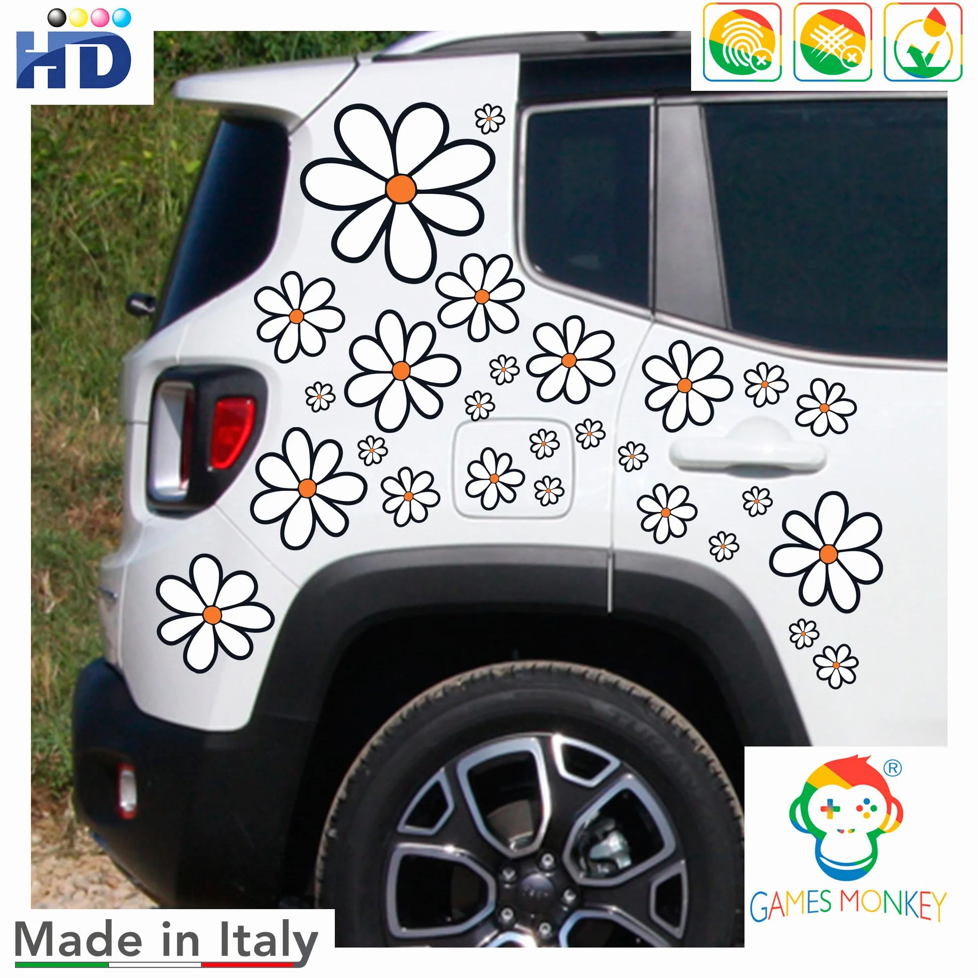 GamesMonkey® Adesivi Auto Fiori Margherite Tuning 27 Pezzi Carrozzeria Moto Bicicletta Stickers Vetri Casco Medium Col 005