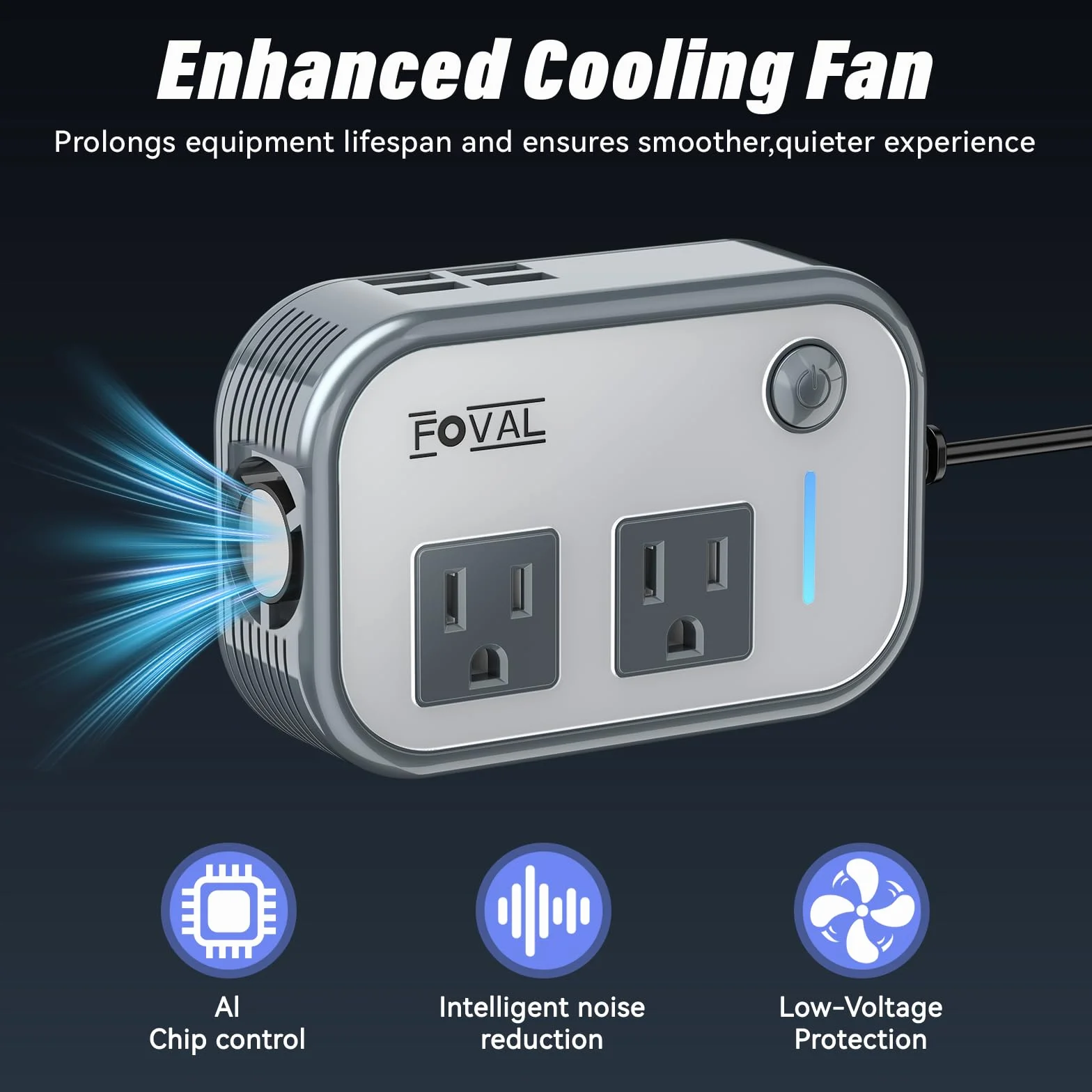 Foval 200W Car Power Inverter DC 12V to 110V AC with 8.4A 4 USB Charger
