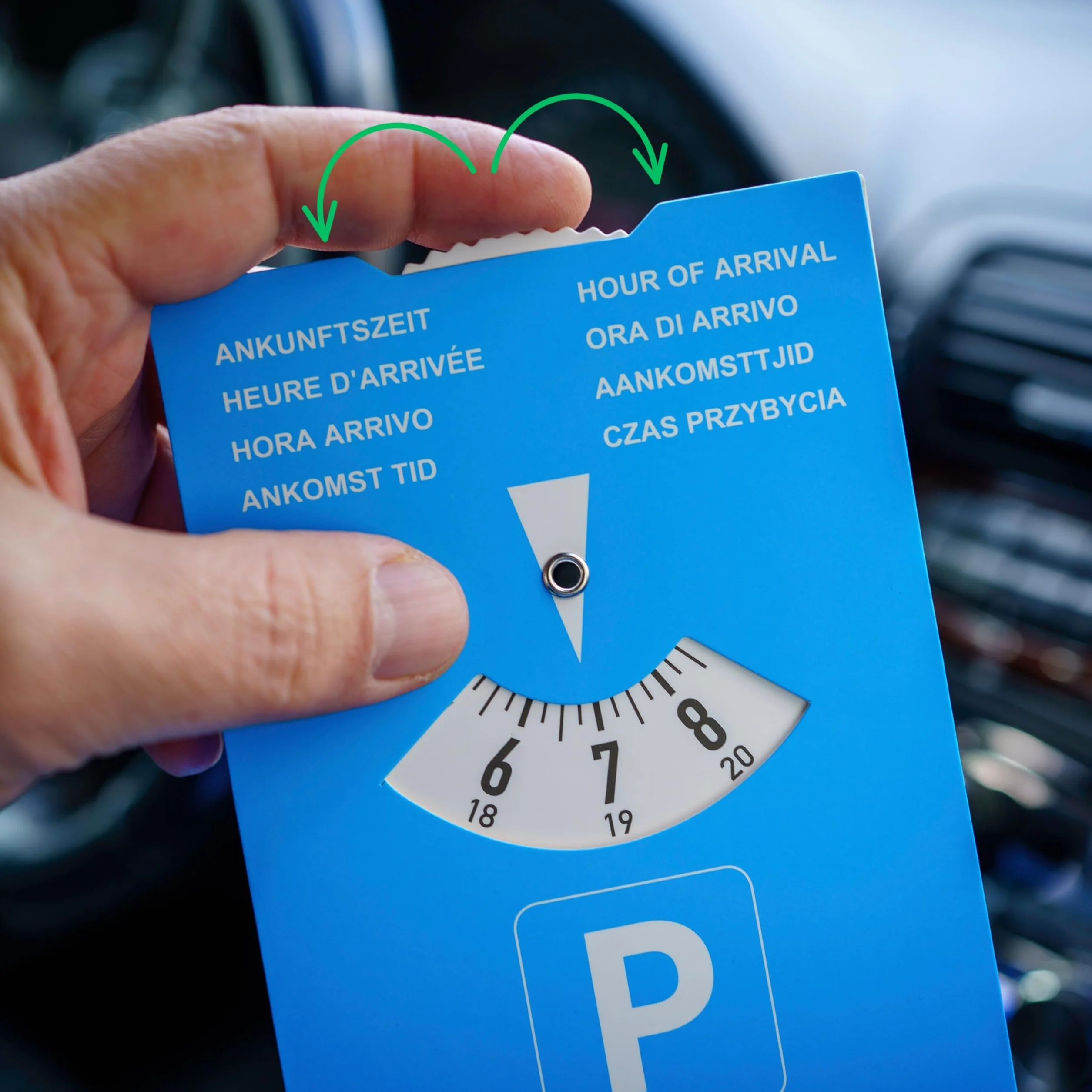 Disco di parcheggio blu 2 pezzi regolabile su entrambi i lati parchimetro otto lingue