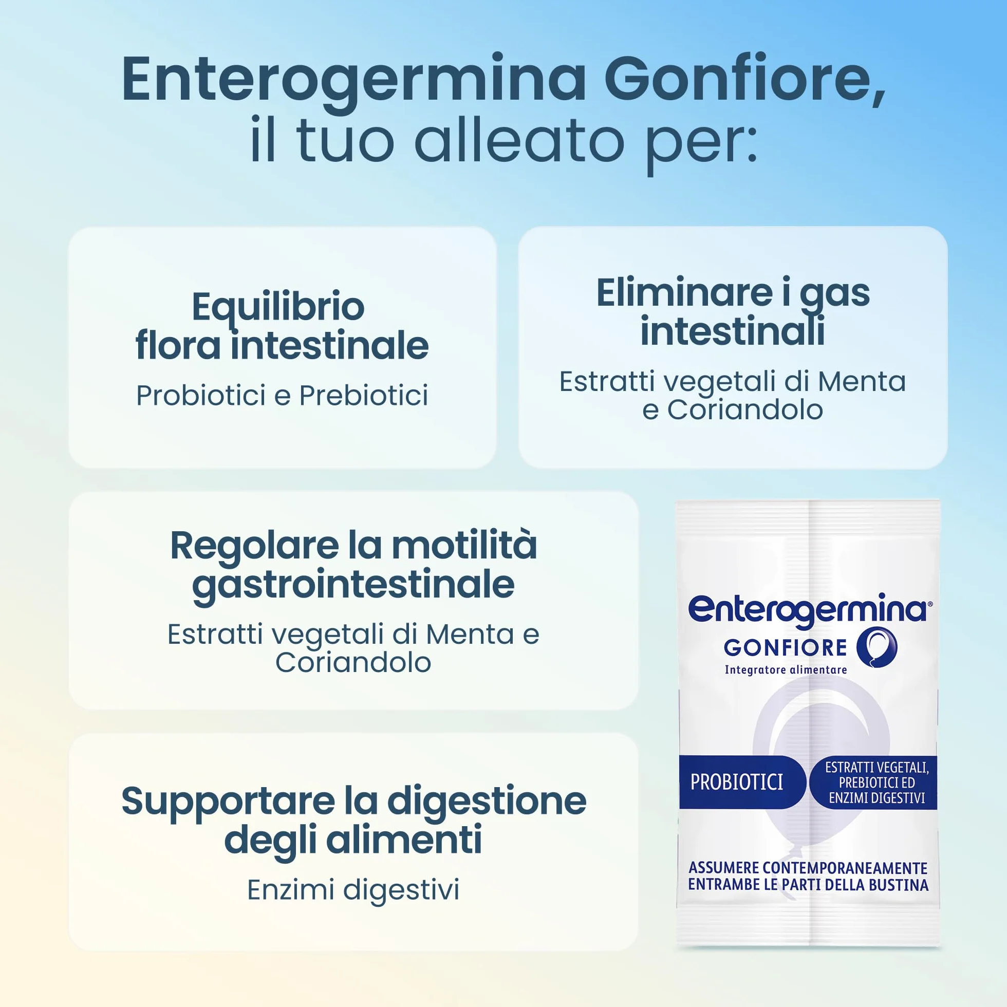 Enterogermina Gonfiore Probiotici Prebiotici Adulti Integratori Enzimi Digestivi Estratti Vegetali Pancia Gonfia Gonfiore Addominale 20 Bustine Gusto Pesca