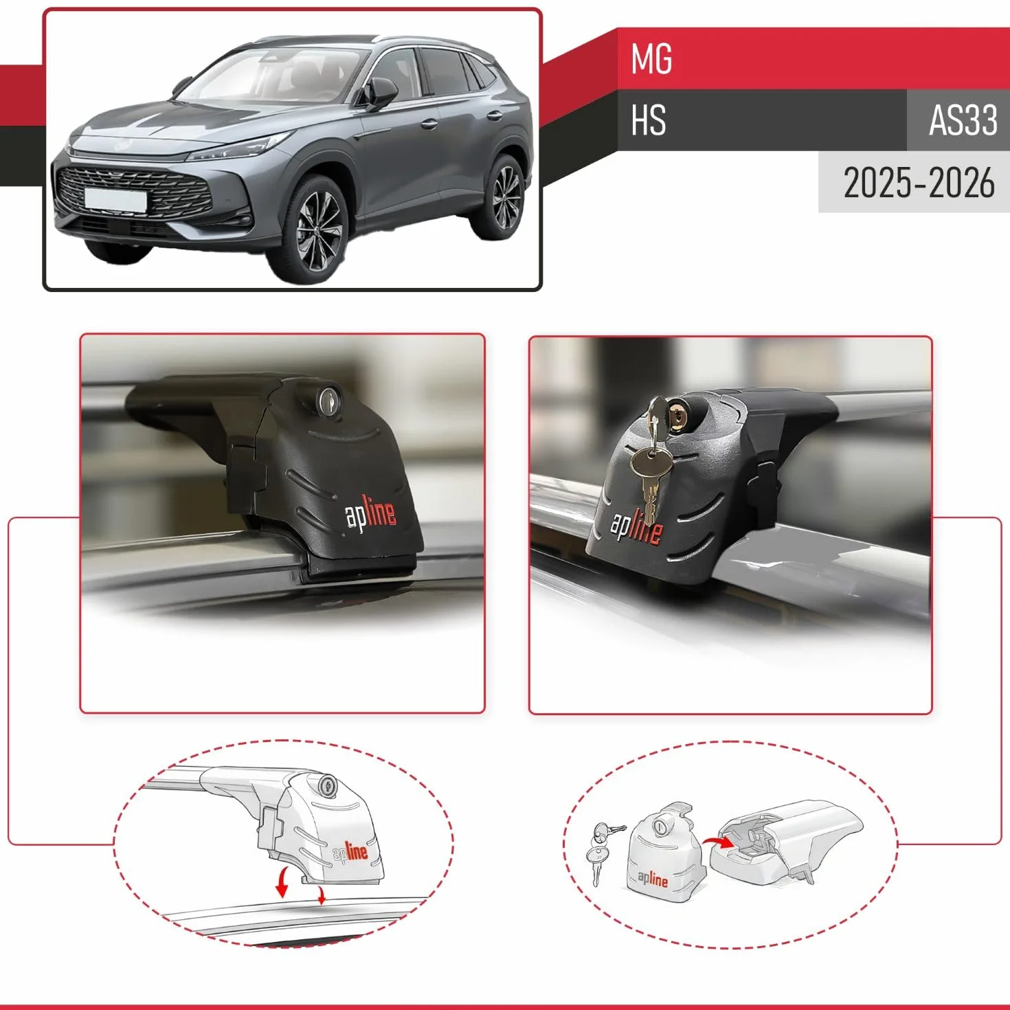 Compatibile con MG HS (AS33) 2025-2026 Modello ACE-2 Barre Tetto Portapacchi Auto Barre Portatutto Grigio Alluminio 2 Barre