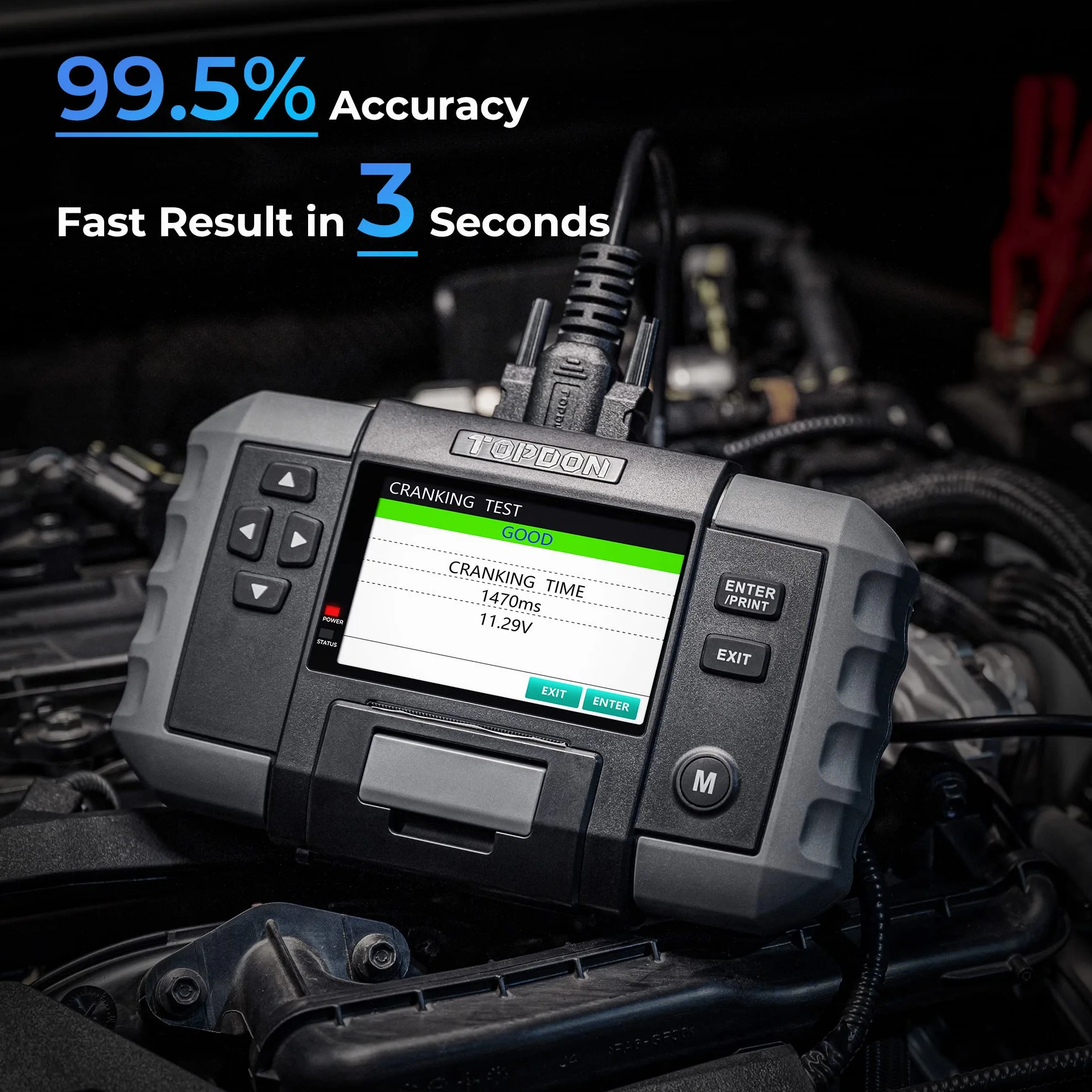 TOPDON BT600 Tester Batteria per Auto, Tester Batterie Auto con Stampante Professionale 12V 24V, con Test Batteria, Test di Avviamento e Carica per Batterie 100-2000CCA, Schermo da 3.5 pollici