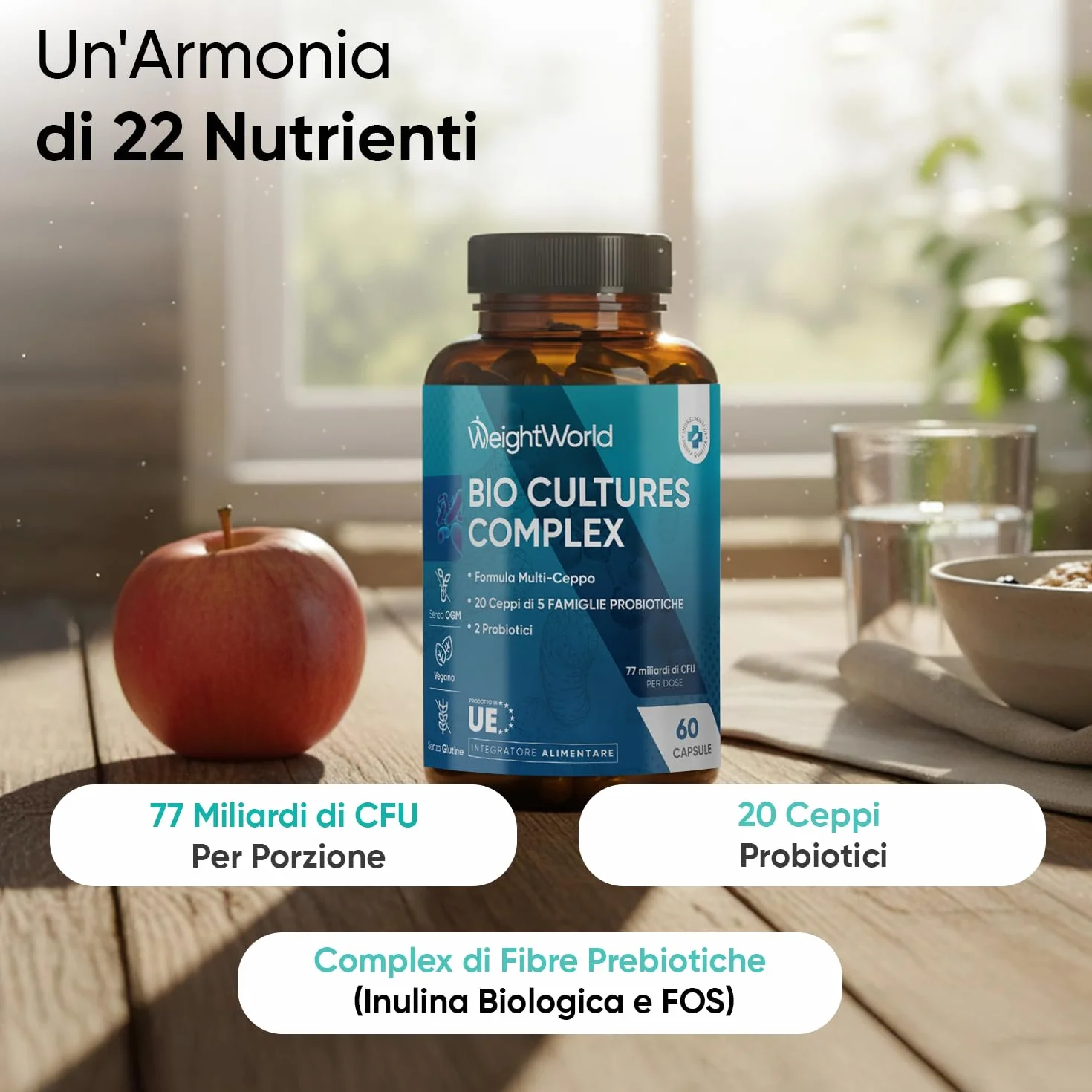 Probiotici e Prebiotici 77 Miliardi CFU 20 Ceppi Lactobacillus Gasseri Reuteri Inulina