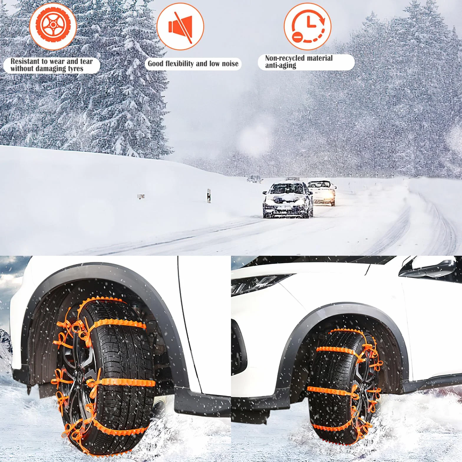 Catene da Neve Universali Antiscivolo 10 Pezzi per Auto Camion SUV Arancione