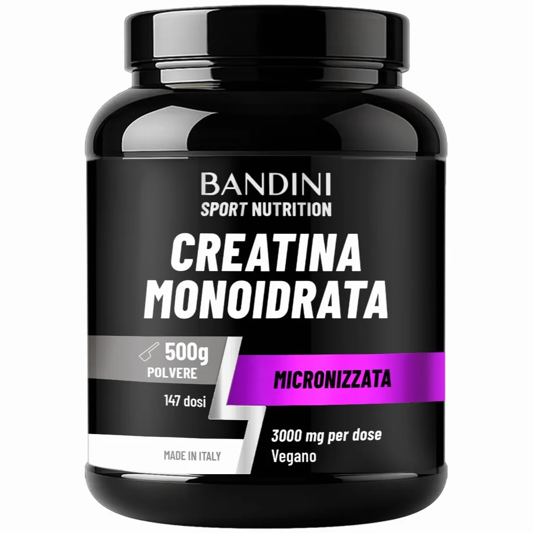 Bandini Creatina Monoidrata in Polvere 500g Pura - Integratore per Allenamento e Pre Workout - Vegan