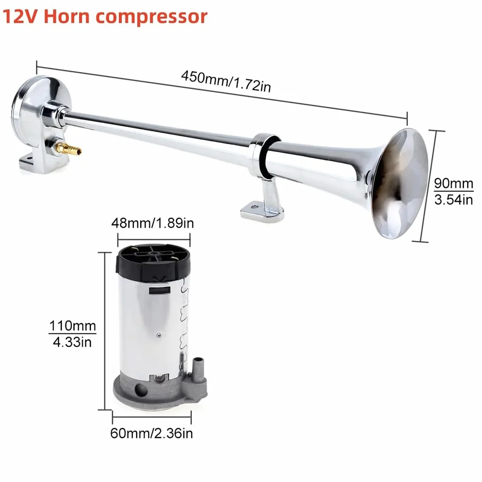 NEWFUN Tromba Camion 12v, Clacson 12v, Trombe Auto 12v, 12V 150dB Air Horn, Rivestimento Elettroforetico Catodico, per Autocarri Auto Tricicli Barche Ecc (Compressore Incluso Nel Kit)
