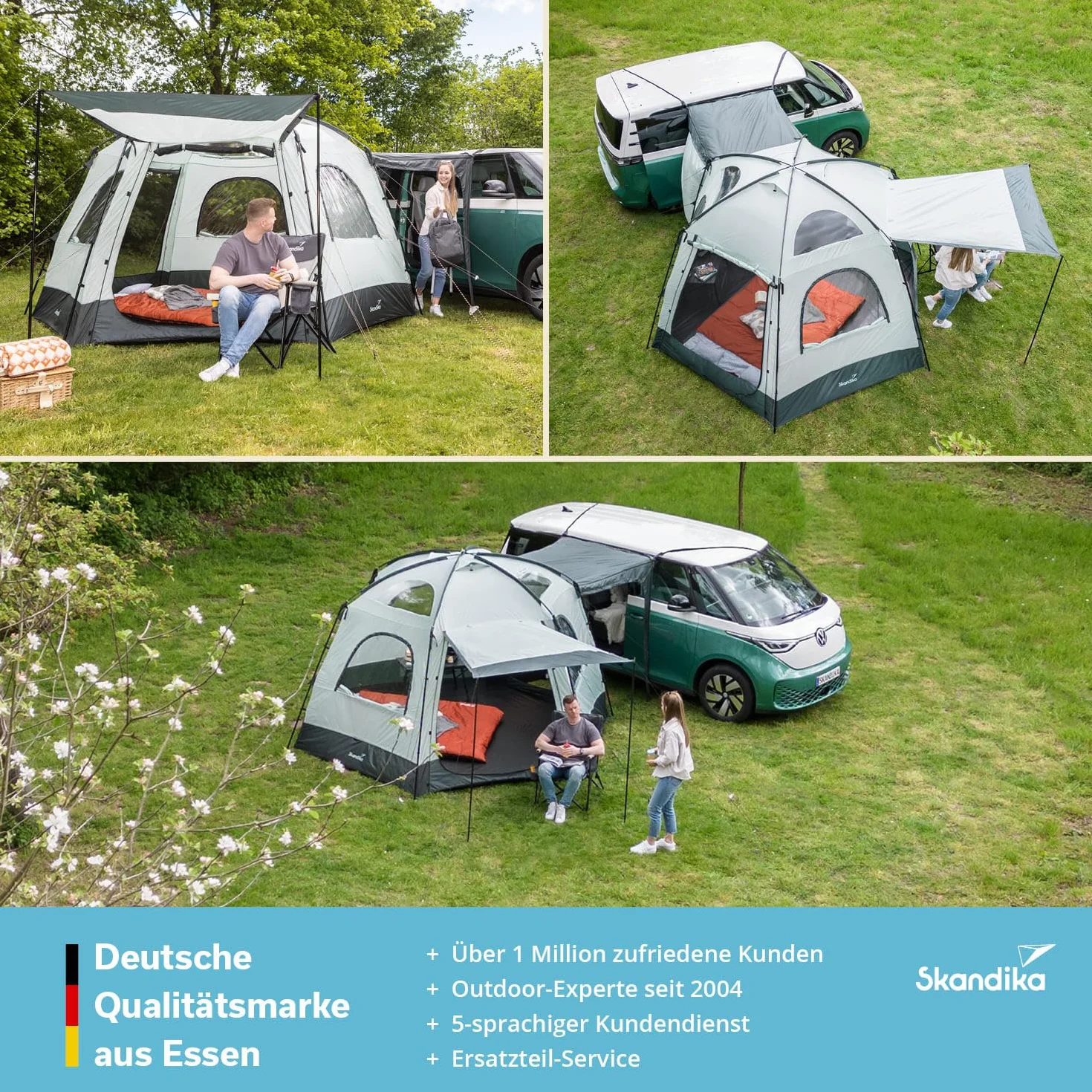 Skandika Pitea Dome Tenda per auto, autobus, furgoni | Indipendente, per 2-4 persone, 2,2 m di altezza, 10,4 m² di superficie abitabile, 3 ingressi, zanzariera, 3000 mm di colonna d'acqua