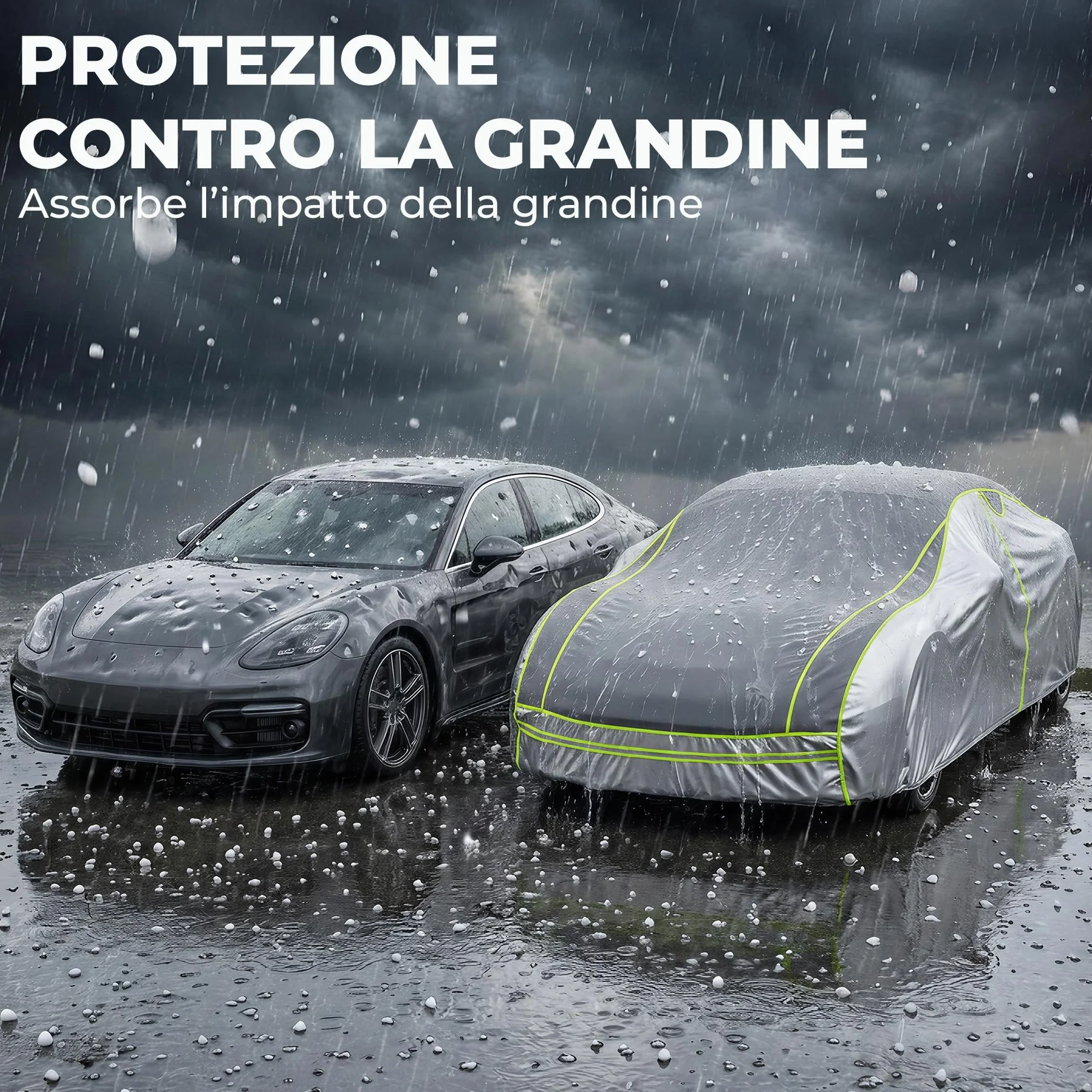 Telo Antigrandine per Auto Imbottito Spesso Impermeabile con Zip Laterale, Copriauto 3 Strati EVA Antiurto, Protezione UV Pioggia Neve Vento (AUTO L:483 * 178 * 120 cm)