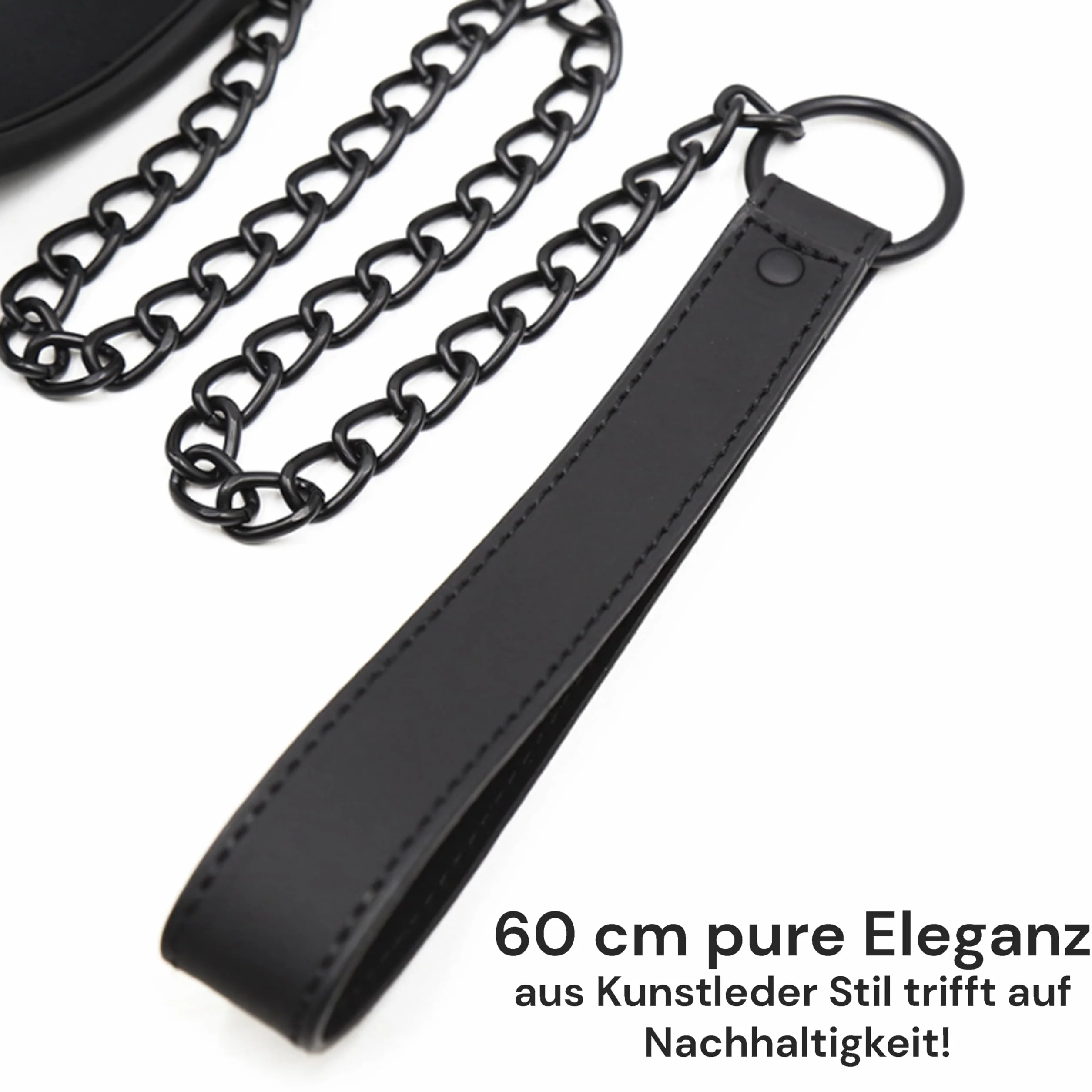 Collare BDSM Nero con Guinzaglio 60 cm Pelle Sintetica Regolabile per Adulti