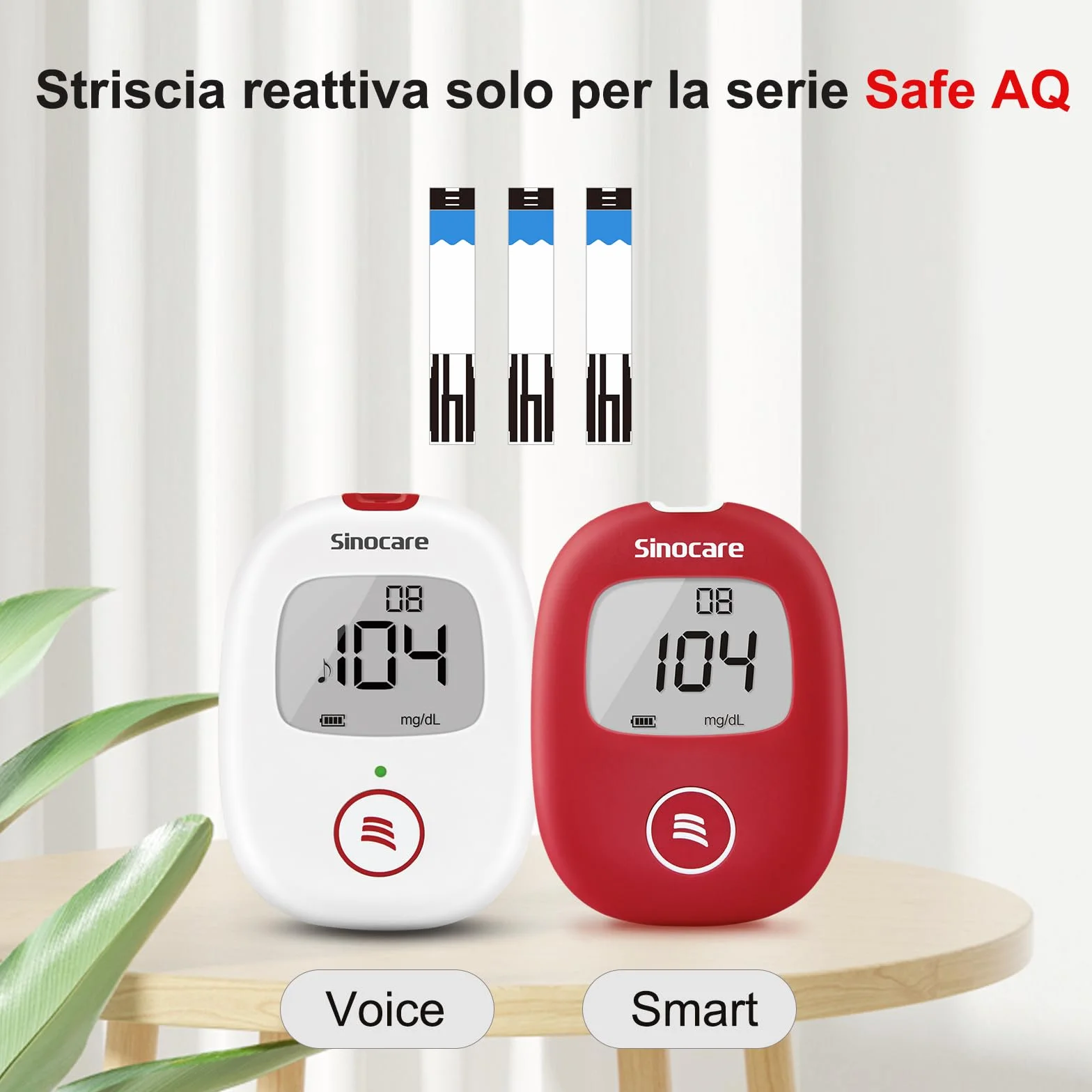 Sinocare Strisce Glicemia 50 Strisce 50 Lancette mg/dL AQ Voice Smart Air
